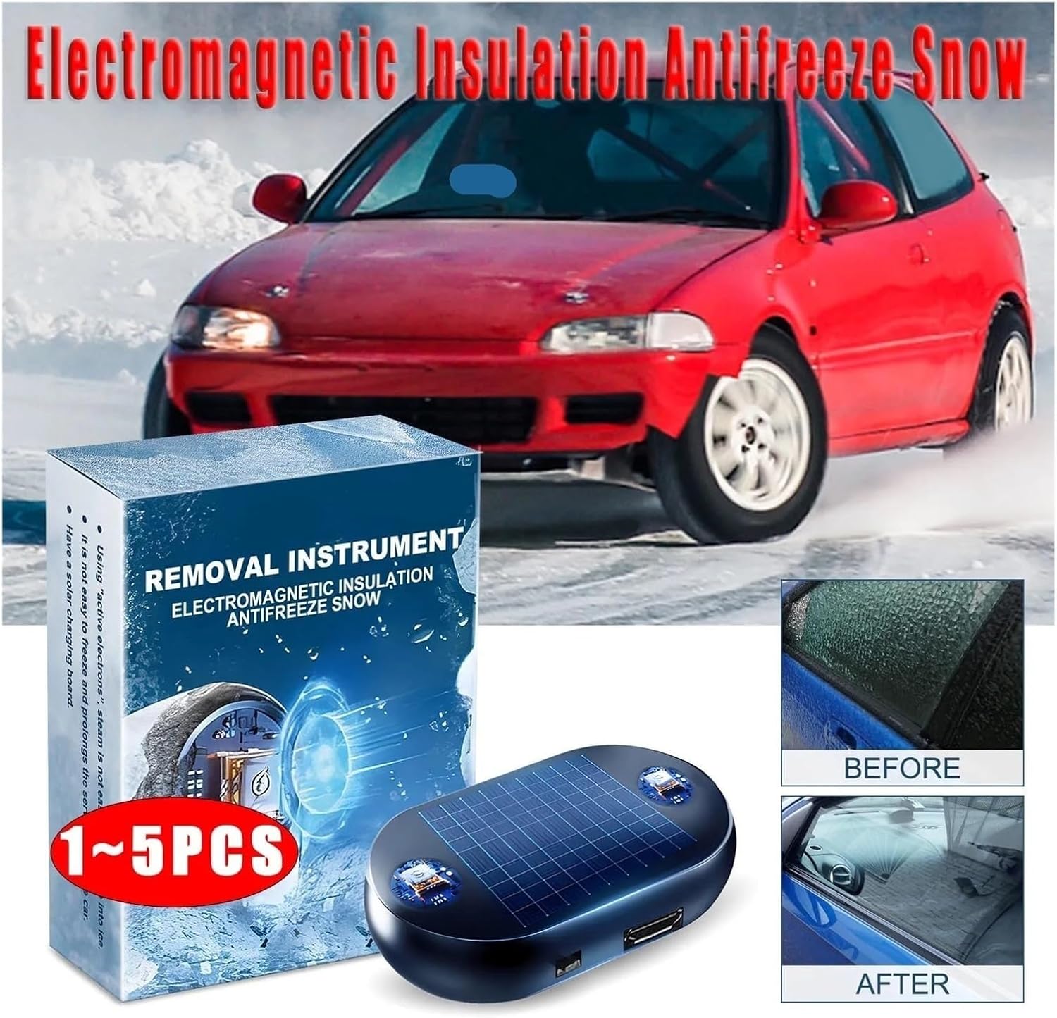 Solar Powered Car Deicer, Electromagnetic Windshield Ice Melter for Winter Vehicle Maintenance