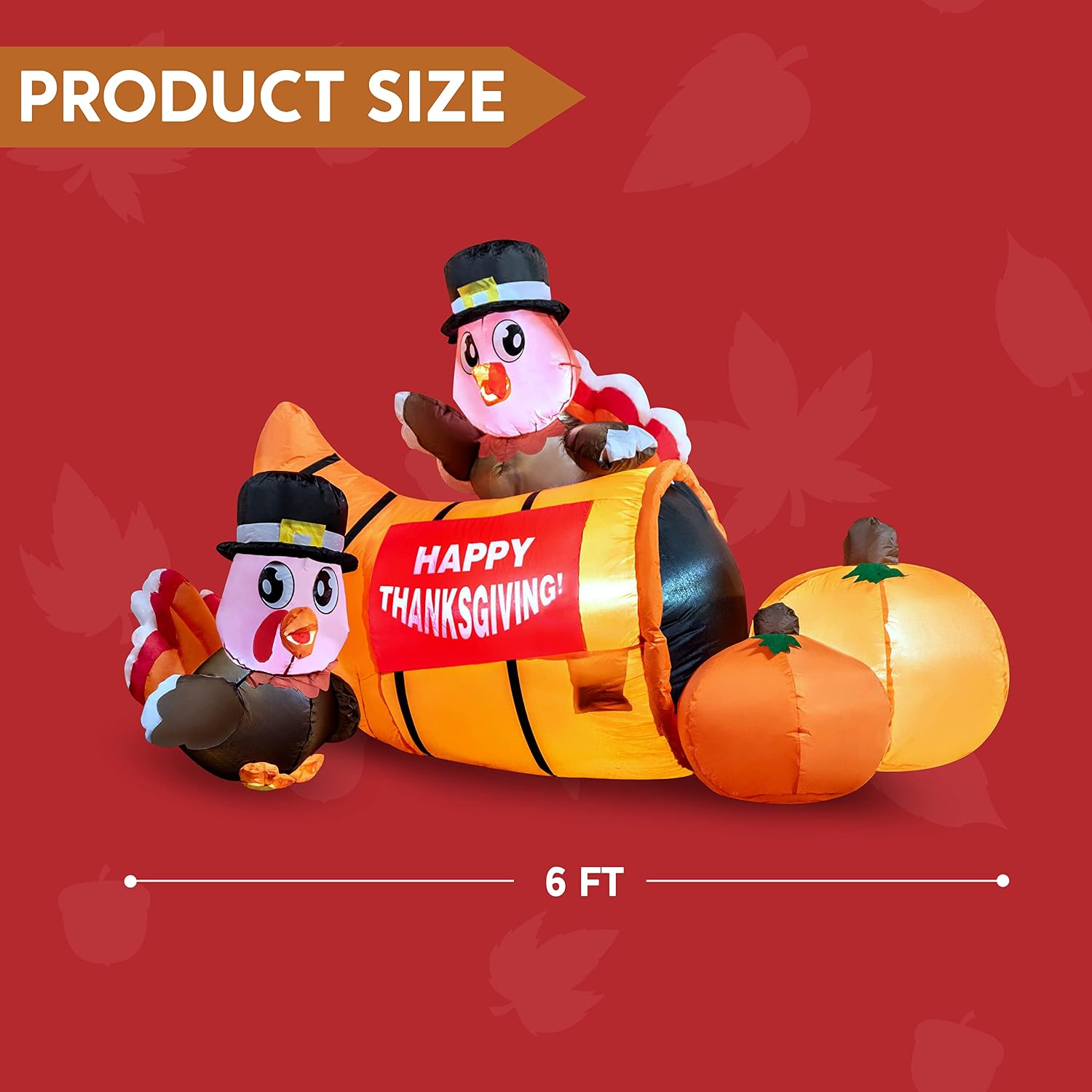 Joiedomi Thanksgiving Inflatable Decoration 6 FT Long Turkey Cornucopia Inflatable with Built-in LEDs Blow Up Inflatables for Thanksgiving Party Indoor, Outdoor, Yard, Garden, Lawn Fall Decor