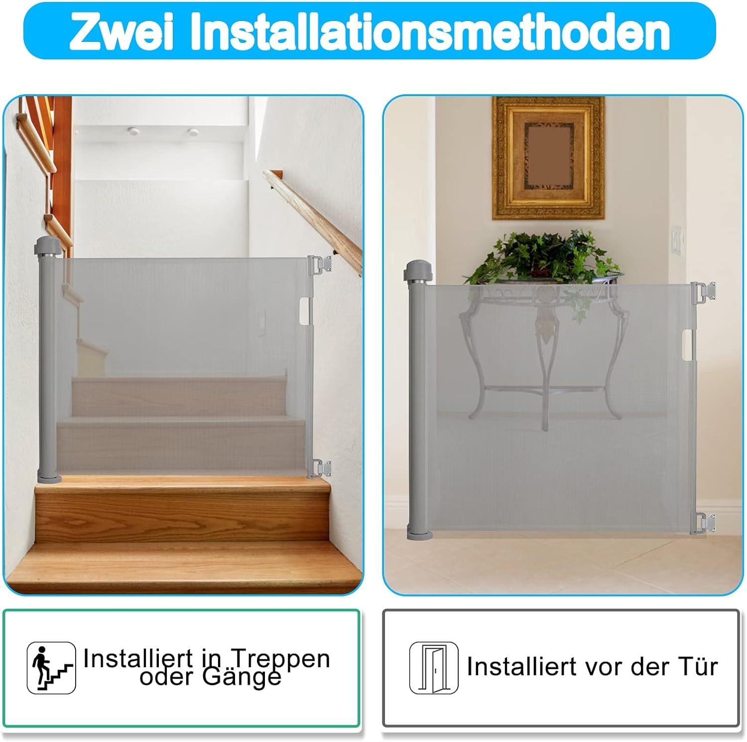 FIVMEN Estor de protección para escaleras, 180 cm, extensible, con cierre automático, protección infantil, PVC, color blanco