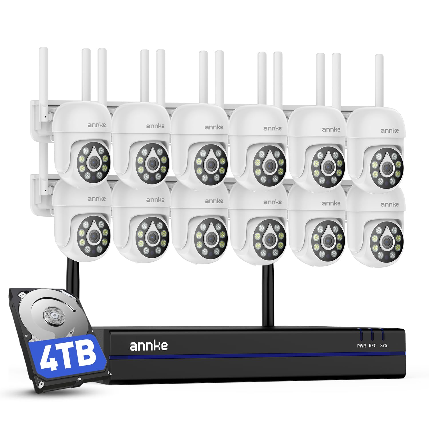 ANNKE Set di telecamere di sorveglianza da 5 MP, per esterni, Wi-Fi, 16 CH 4 K NVR con 12 telecamere PT, visione notturna a colori, audio bidirezionale, riconoscimento intelligente delle persone