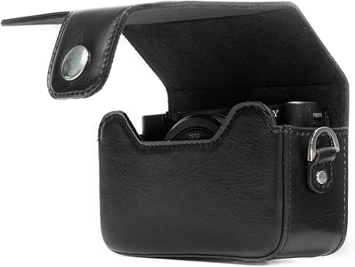 Miniatura 4 de MegaGear MG885 - Funda de piel para cámara con correa compatible con Sony Cyber-shot DSC-HX95, DSC-HX99, DSC-HX80, DSC-HX90V, DSC-WX500, color negro