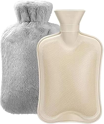 Botella de agua caliente con tapa suave (2 litros), bolsa de agua caliente clásica de goma para calambres, alivio del dolor de cuello, hombros,