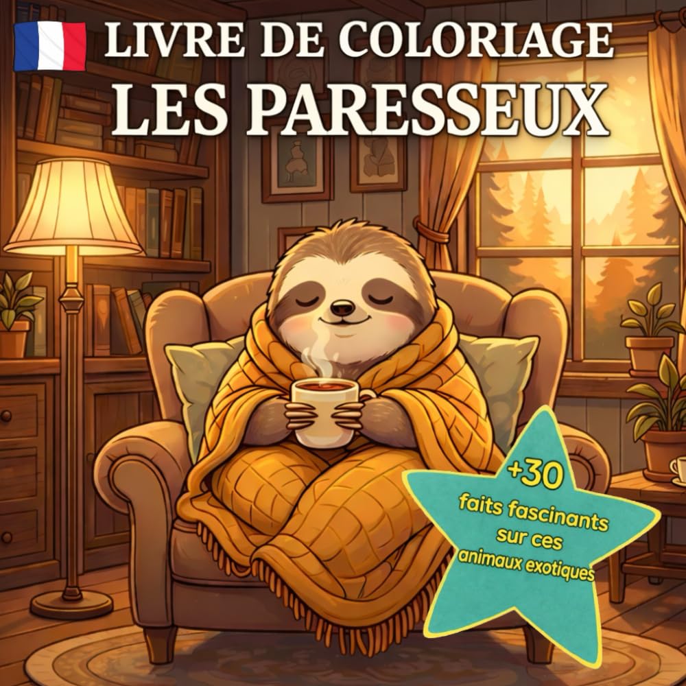 Livre de coloriage paresseux pour enfants | Activité relaxante et éducative sans écran | Plus de 30 anecdotes amusantes | Kawaii: Des traits épais et ... stimuler la concentration et l'imagination.