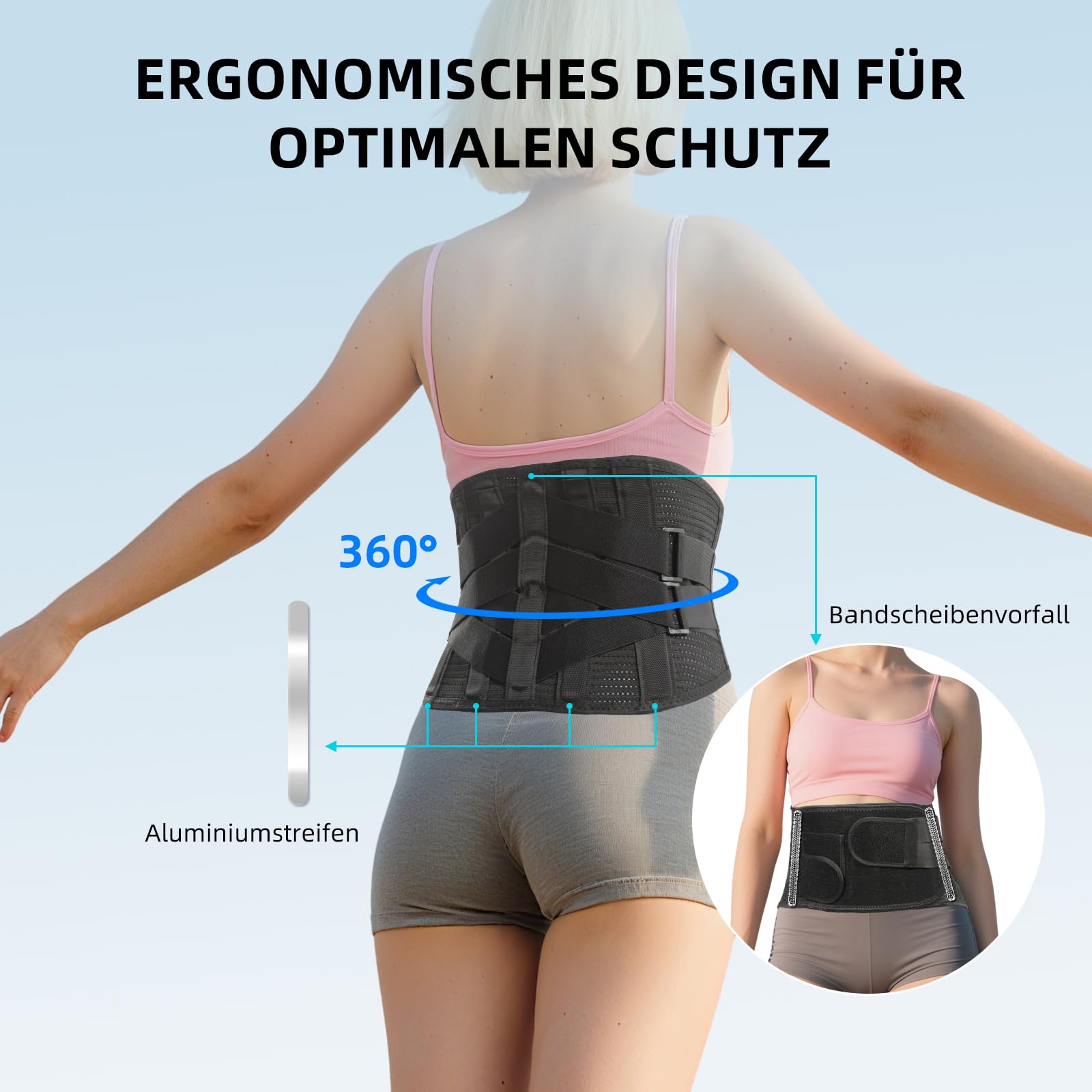 Rückenbandage für Schmerzen im unteren Rücken, ergonomisches Design mit 7 Stäben, verstellbare Lendenwirbelstütze mit atmungsaktivem Netzgewebe für Bandscheibenvorfall, Ischias, Skoliose
