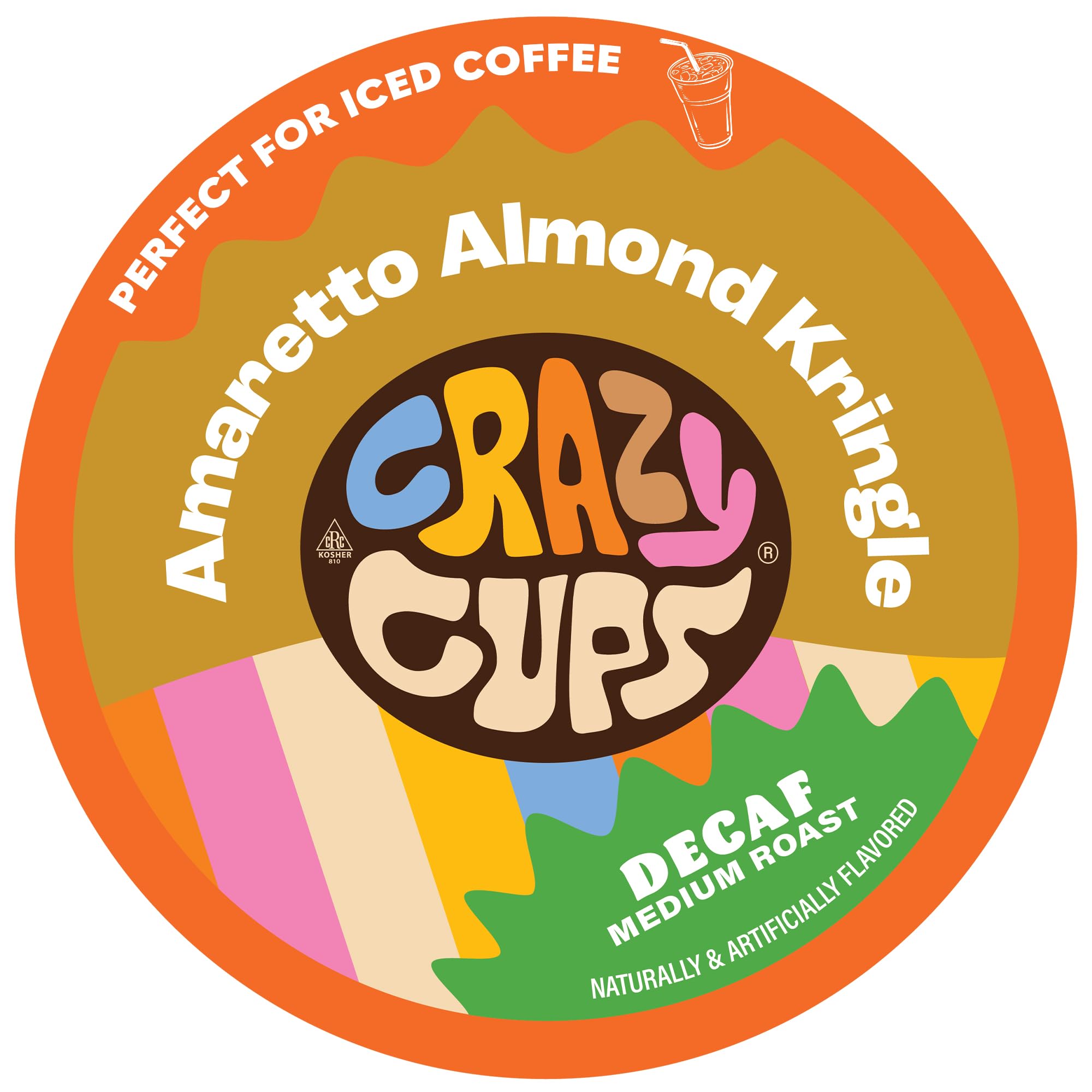Crazy Cups Amaretto Decaf Coffee, Decaffeinated Amaretto Almond Kringle Coffee Pods for K Cup Keurig Machines, Brew Hot or Iced, 22 Count