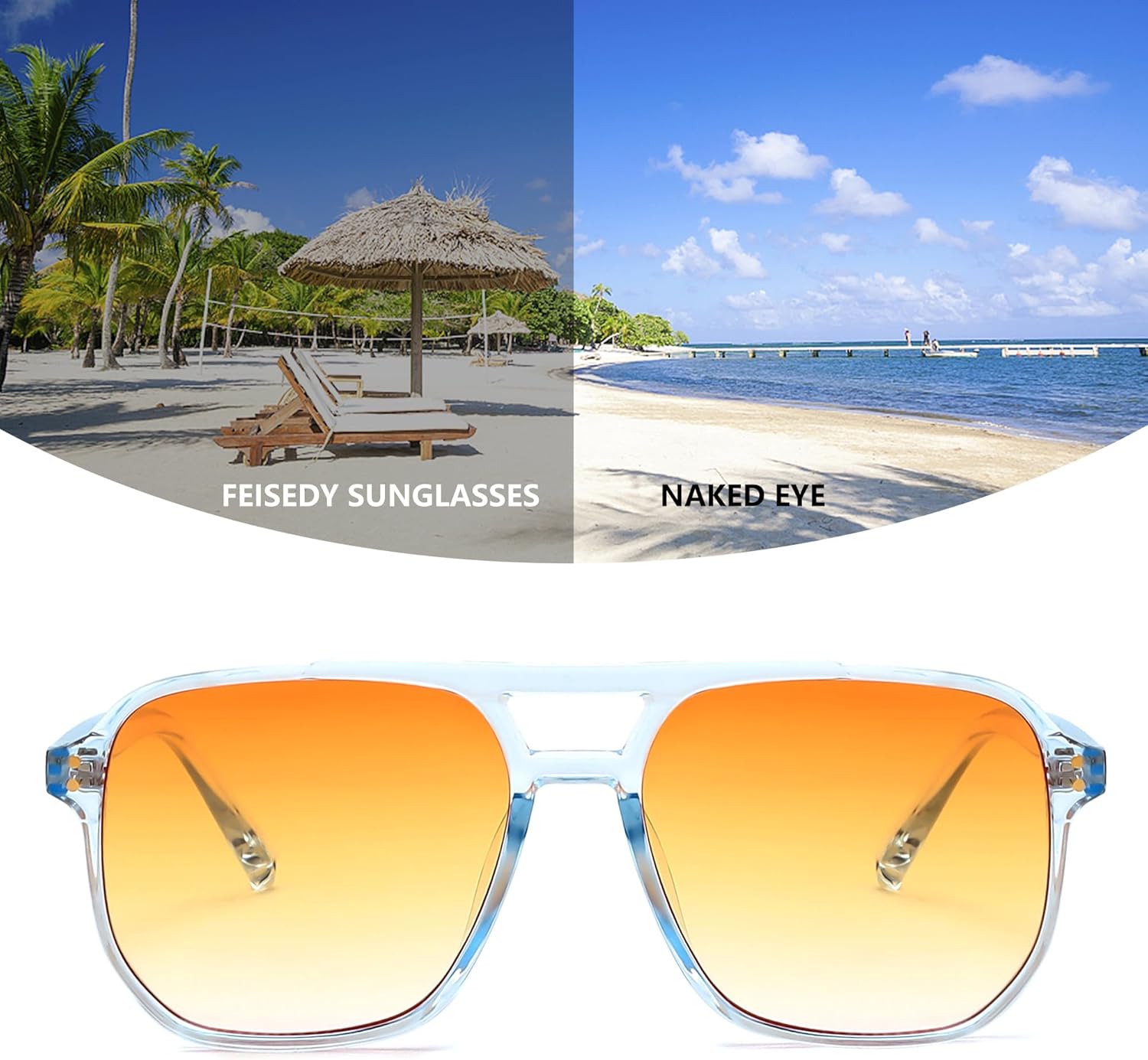 FEISEDY Retro Square Aviator Sunglasses Women Men 70s Vintage Trendy Plastic Frame Sun Glasses B2835 - Image 3