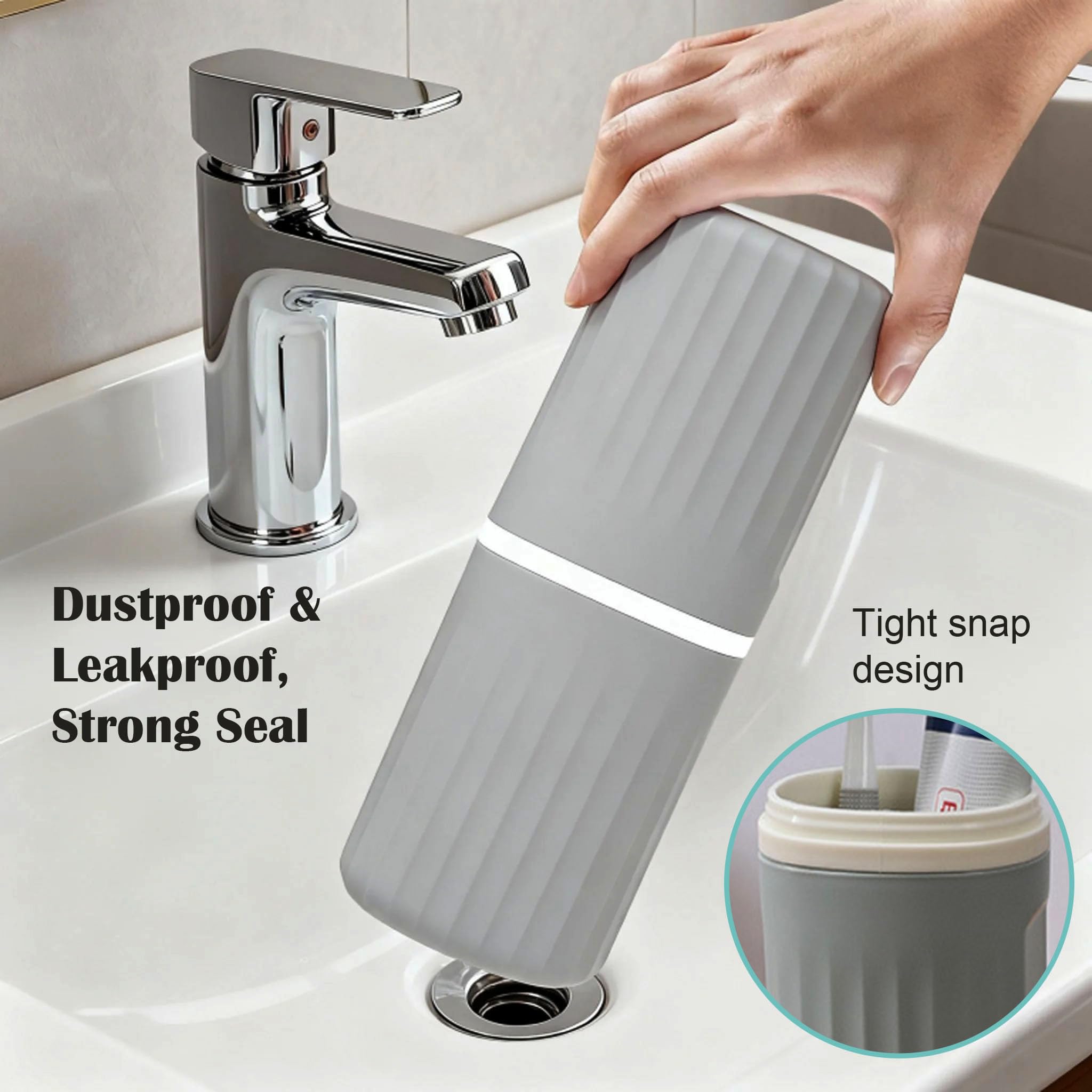 Estuche de viaje para cepillo de dientes, soporte portátil 2 en 1 para cepillo de dientes y taza de enjuague bucal, pasta de dientes de gran capacidad y taza para cepillo de dientes con tapa