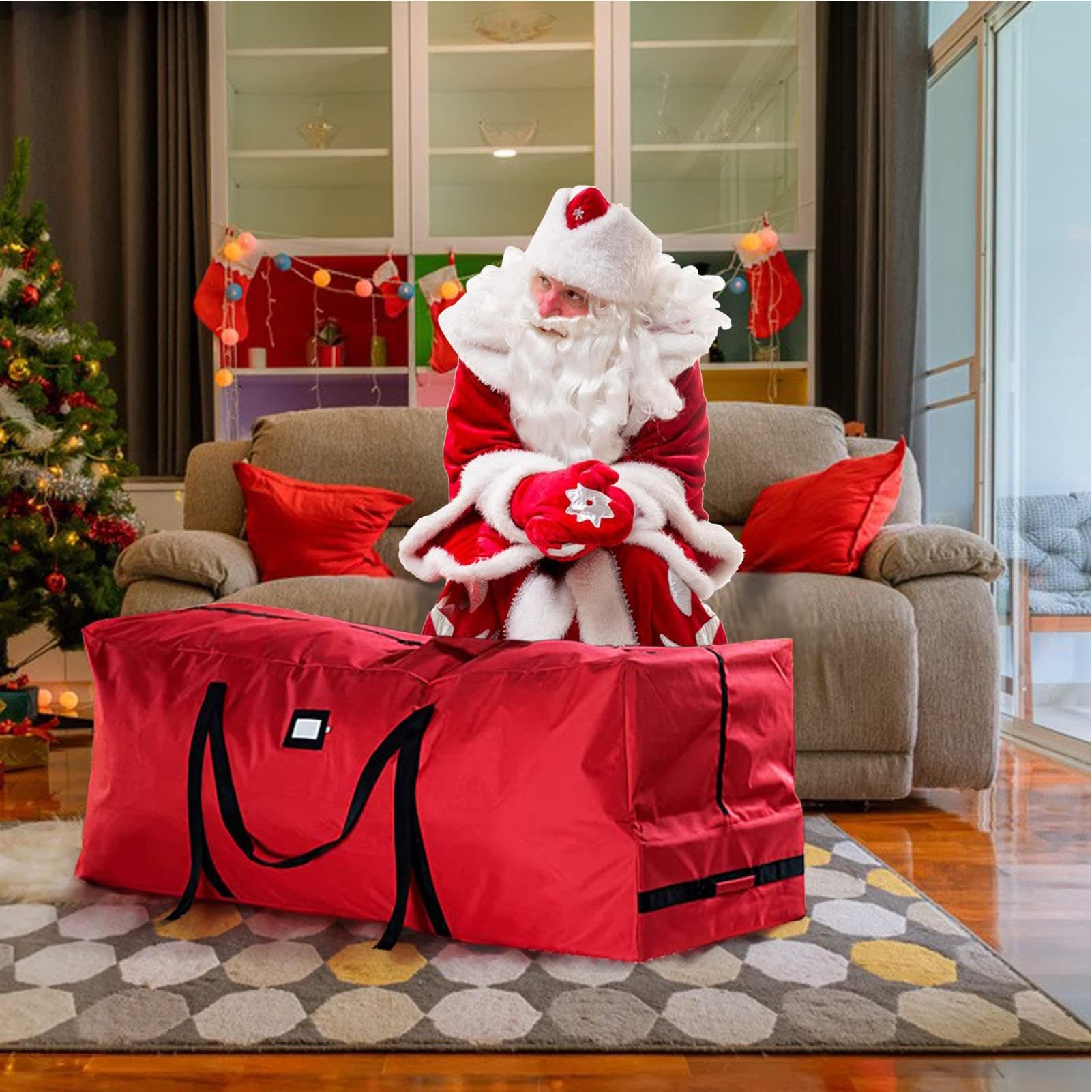 Sacca per Albero di Natale Organizzatore Resistente Con Ruote E Maniglie | Sacca Impermeabile Per Albero Di Natale Per Imballaggio, Trasloco, Abbigliamento, Casa, Soffitta, Garage E Vacanze