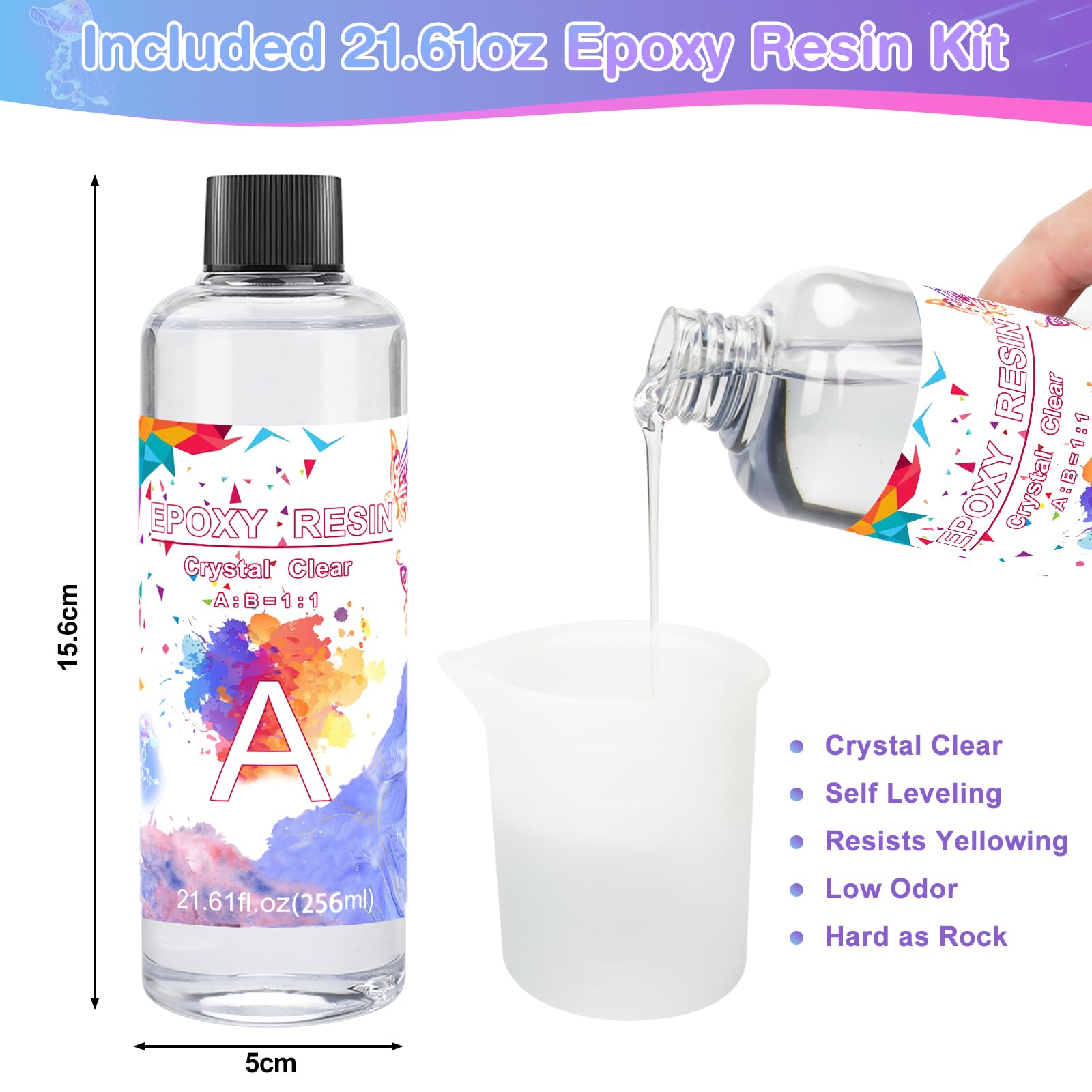 KIMIGO Resina Epoxy Transparente,Kit de resina epoxi 250ml,Pigmento de resina,Lentejuelas,Hoja de oro para la fabricación de joyas de cristal colgante pulsera