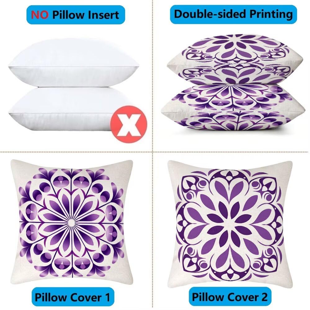 Federe Cuscini da Esterno Impermeabili 65x65 Viola Copri Cuscini per Divano Bohemien Federa Cuscino Nordico Decorativi Copricuscini per Divano Giardino Patio Soggiorno Copricuscino Set di 2 (IU205)