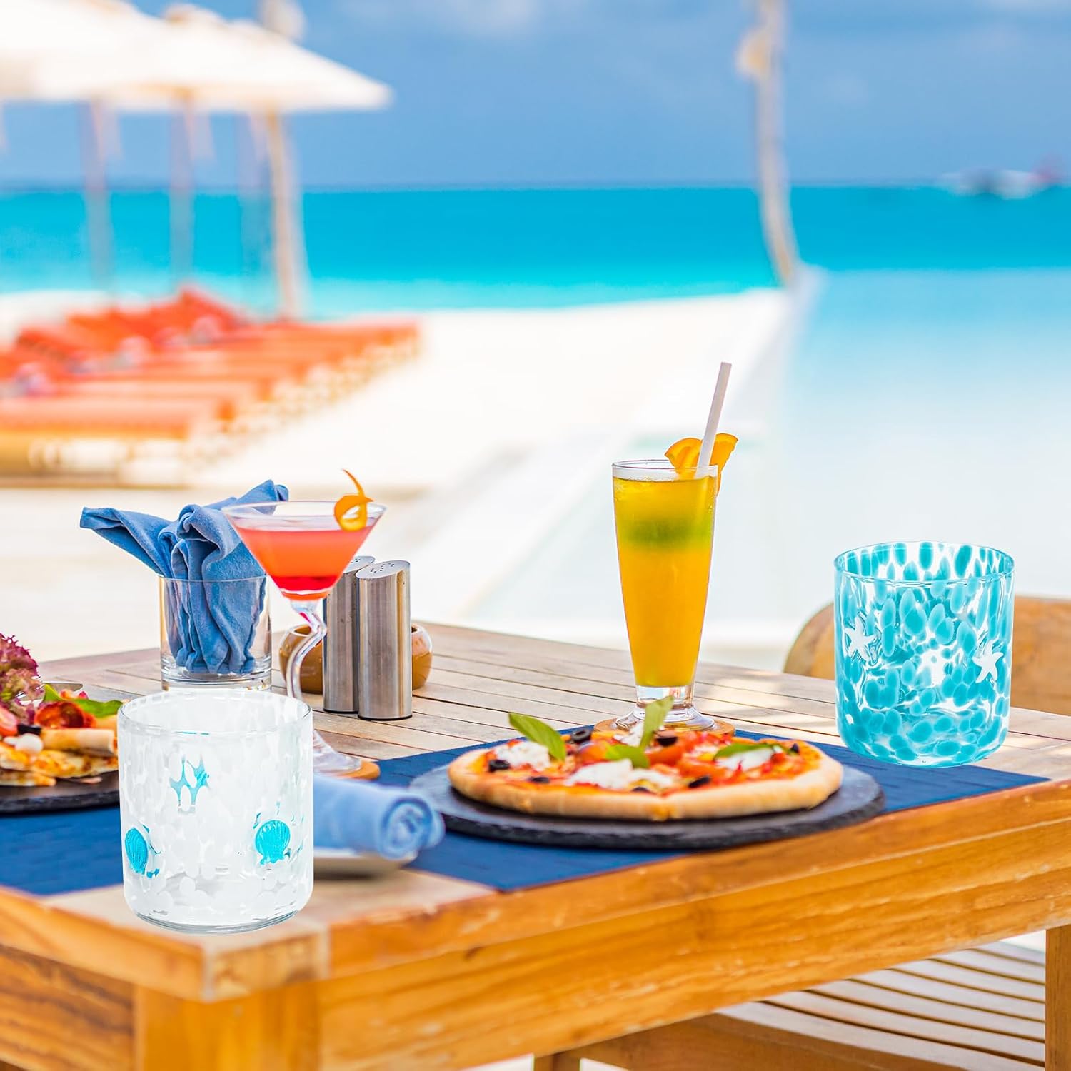 Whaline 2Pcs Ocean Icon Juice Glass 14 Oz Starfish Seashell Wine Glass Stemless Cocktail Drinking Cups for Home Party Favors Gift Supplies - Image 5