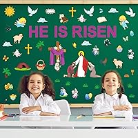 Vista 4 de Tablero de anuncios de Pascua Jesús Él ha resucitado, decoraciones para el aula, Pascua religiosa Jesús resurrección, recortes de cruz, Biblia