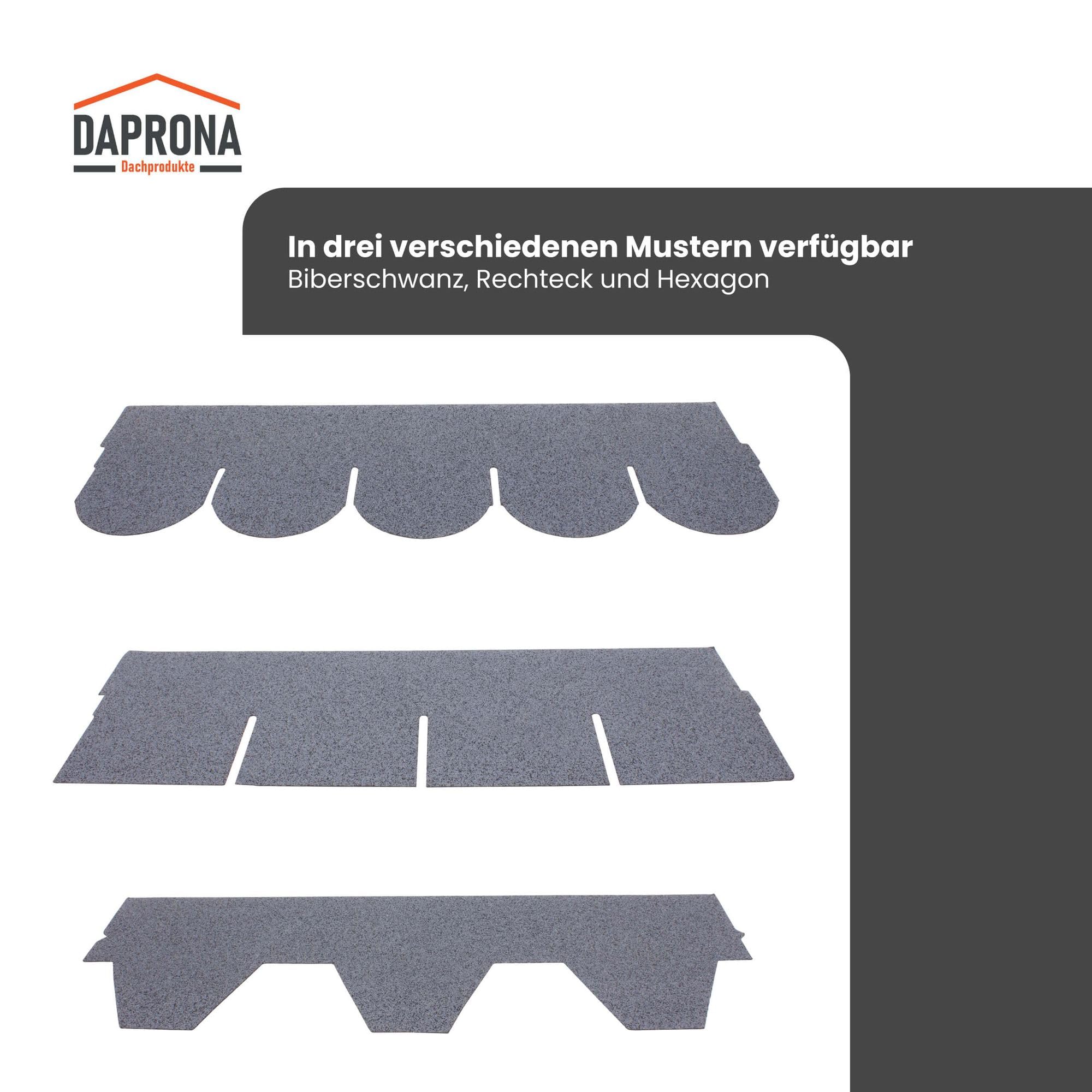 20x Bitumen Dachschindeln Biberschwanz Grau 1 m x 32 cm - 2,6 m² selbstklebend mit Glasvlieseinlage - wetterfest & UV-beständig für Gartenhaus, Carport, Garage, Pavillon