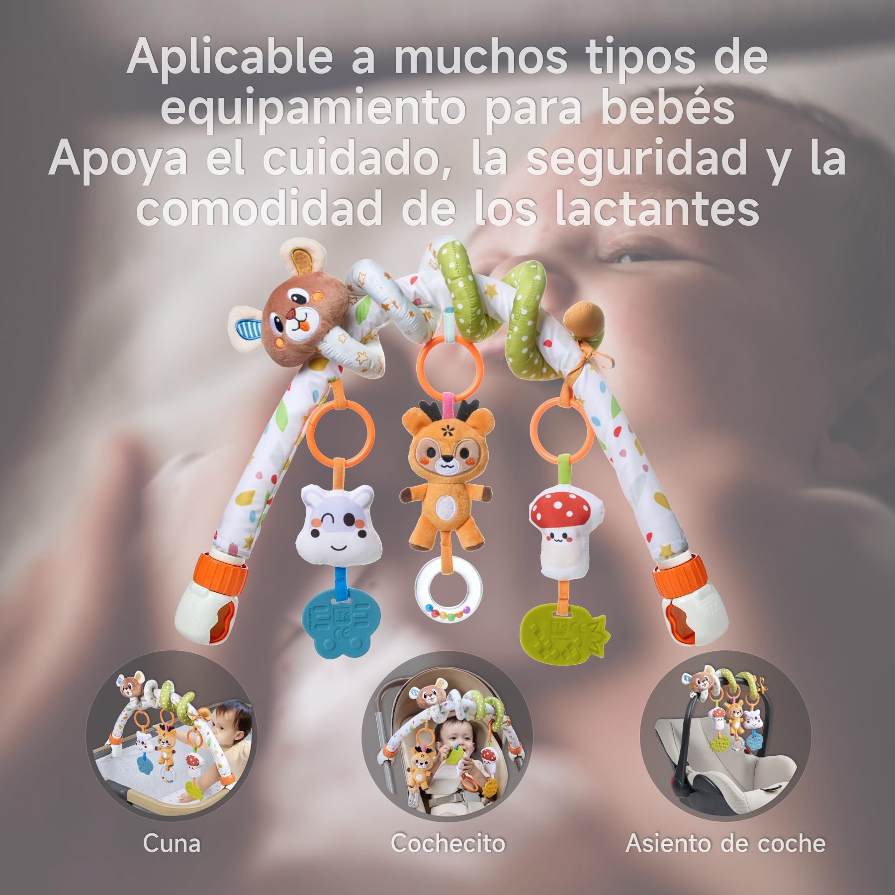 TUMAMA Arco de Juego con Espiral Actividades Juguetes 0 3 6 9 12 Meses Bebé Juguete Asiento Cuna Clip Jugar Arco en Movimiento con Sensorial Sonajero Juguete Niños y Niñas Regalo