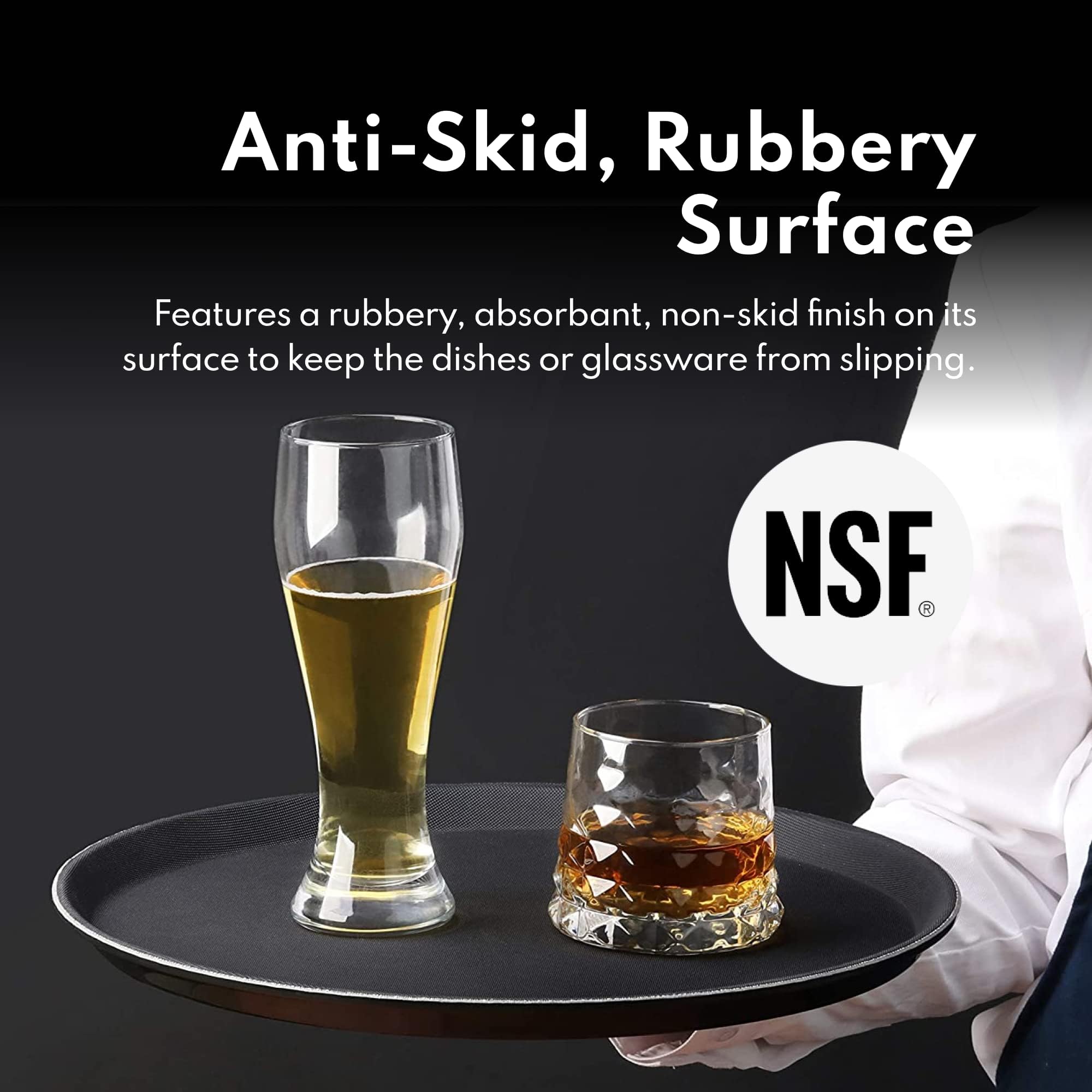 New Star Foodservice 25330 Round Non Slip Tray, Plastic, Black