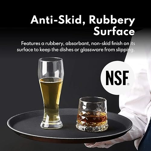 Miniatura 4 de New Star Foodservice Bandeja antideslizante, plástico, forro de goma, redonda (negro, 14 pulgadas)