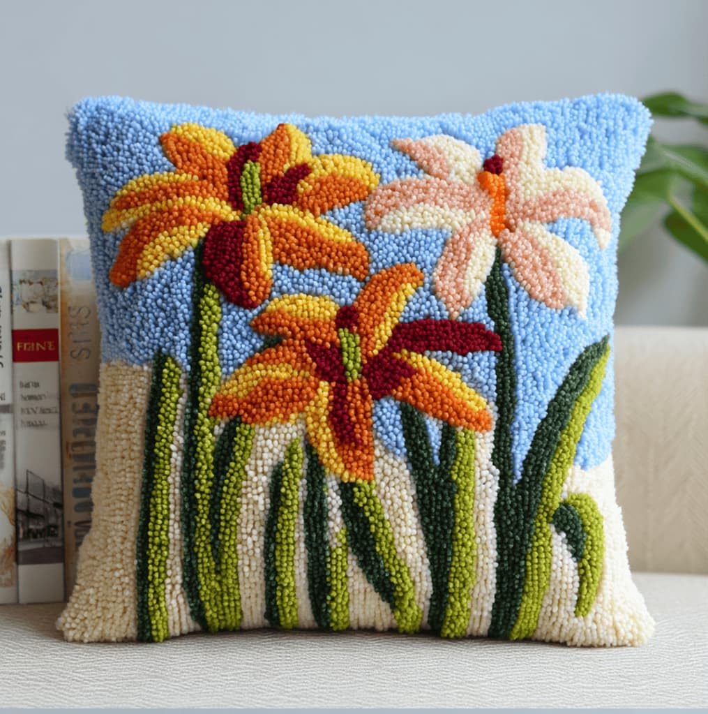 Kitquiver Beginner Latch Hook Cushion Kit,Lily Decor Pillow Cover 43X43Cm