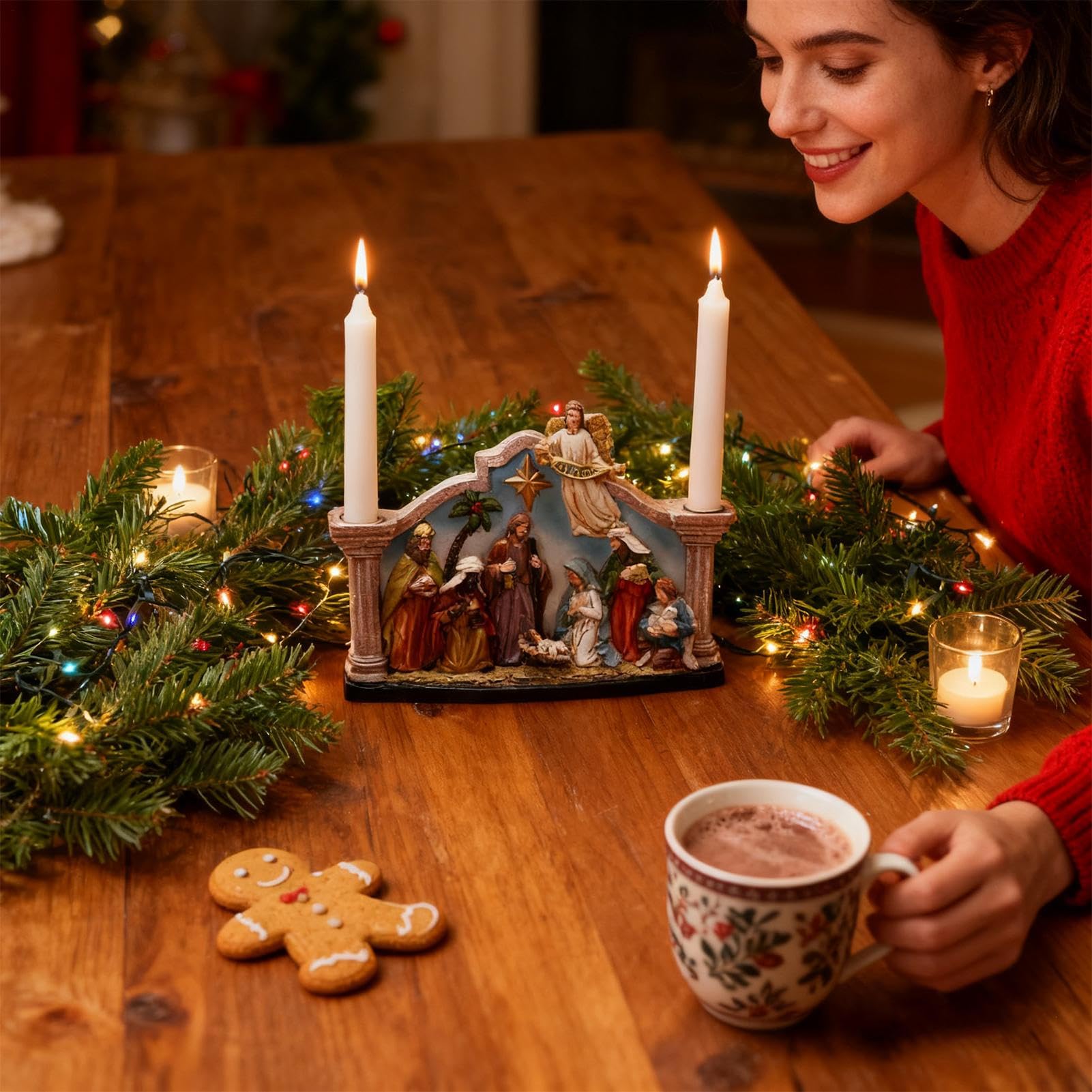 Portabvelas Navideño Candelabro de Navidad Estatuilla