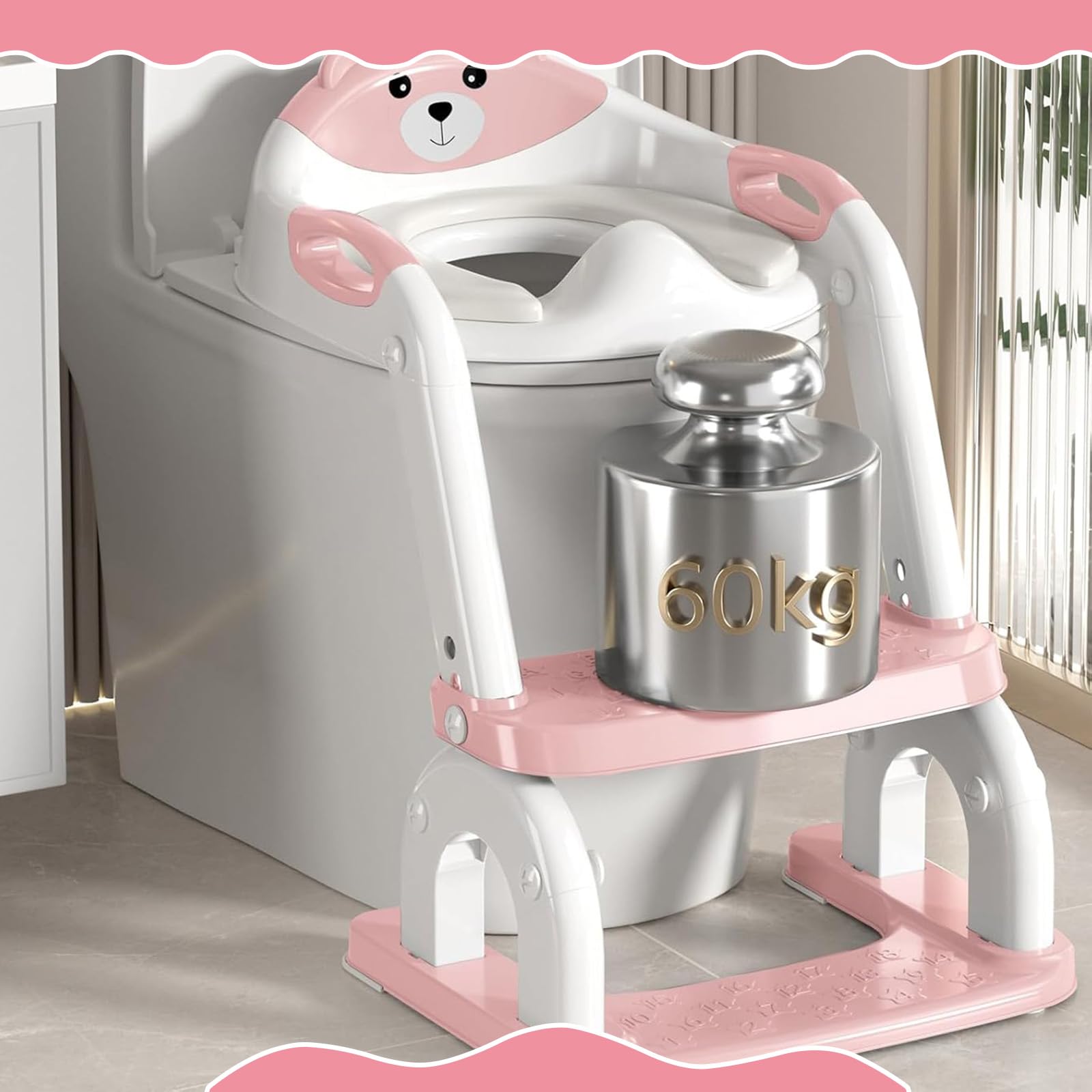 2-in-1 Toilettensitz mit Treppe, 8-fach verstellbar & klappbar | WC-Aufsatz mit Spritzschutz & rutschfest für Kinder ab 1–6 Jahre – passend für gängige Toiletten