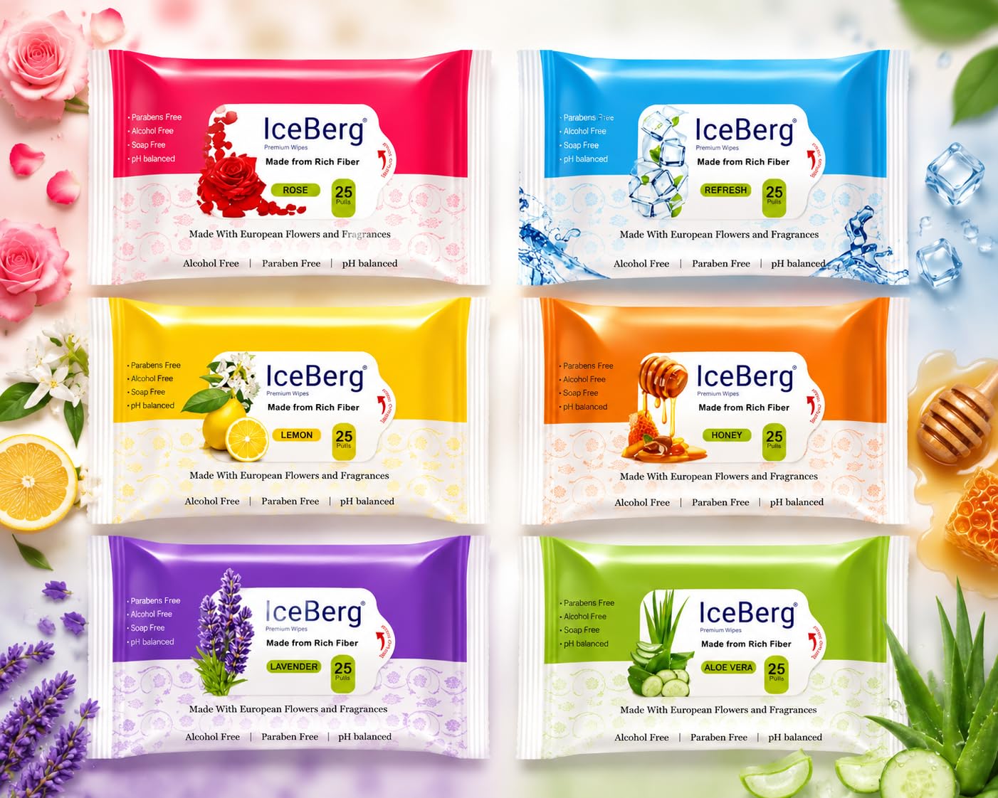 IceBerg Premium Wet Wipes Pack of 2 | Random Fragrances | 25 Wipes Each | Alcohol Free | Paraben Free | pH Balanced | Facial, Hand & Travel Cleaning Wipes | Multipurpose Wet Tissue-image-14