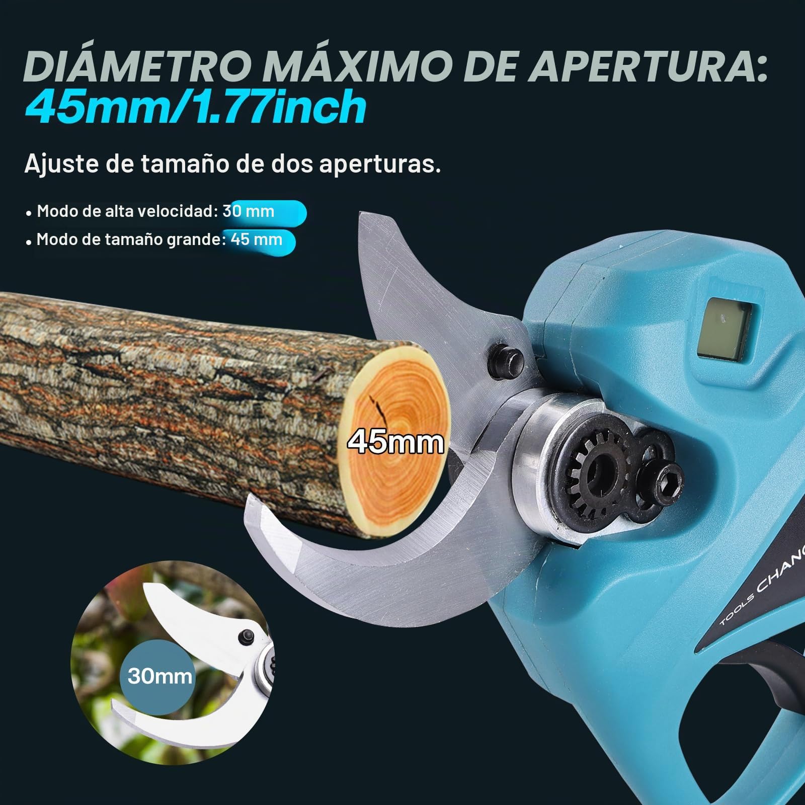 Tijeras de Podar Eléctricas 45mm con Pantalla Digital, 2 Baterías 2000mAh, Motor Sin Escobillas, Tijeras de Podar Profesionales para Jardinería, Árboles Frutales, Olivos, Viñedos y Parques