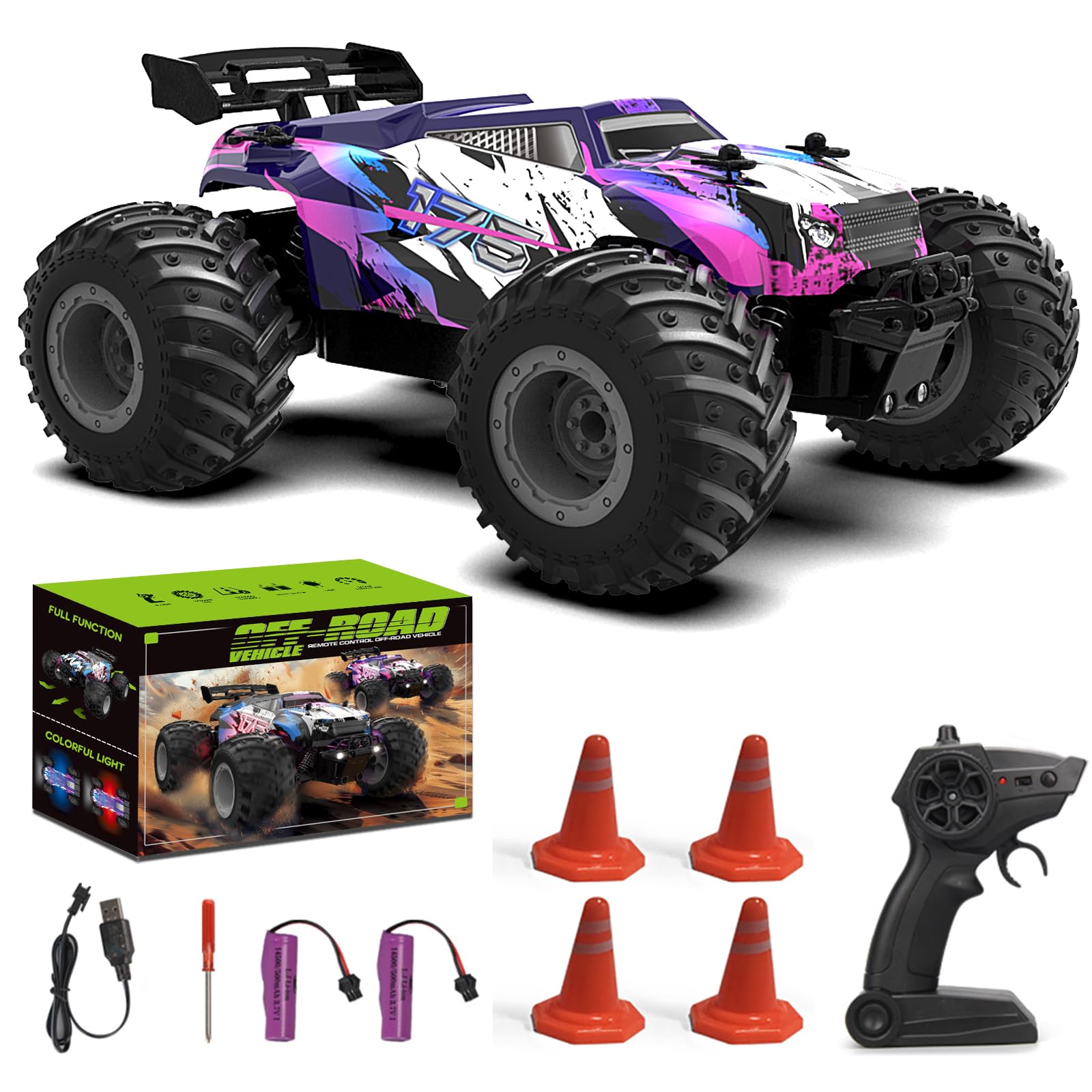 FEIMUOSI Macchina Telecomandata Auto Rc Cars: 2,4 GHz 1:18 All Terrain Offroad Auto Telecomandata con 2 batterie und luci a LED, 20 km/h Macchina Radiocomandata, Perfetto Regalo per Bambini e Ragazzi