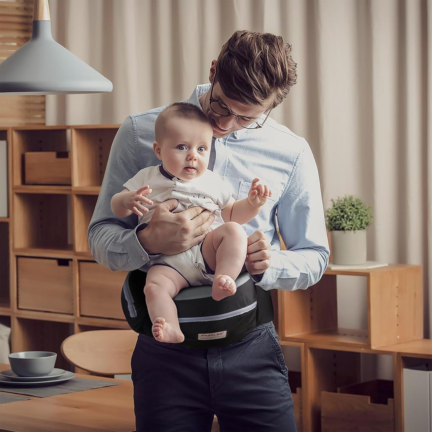 Baby Hip Carrier with Foldable Seat 180゜ Up-Down for Infant,Adjustable Straps Also as Waistband Extender,Huge Pockets,Ergonomic Waist Stool for Newborn to Toddlers Gift All-Seasons (Black)