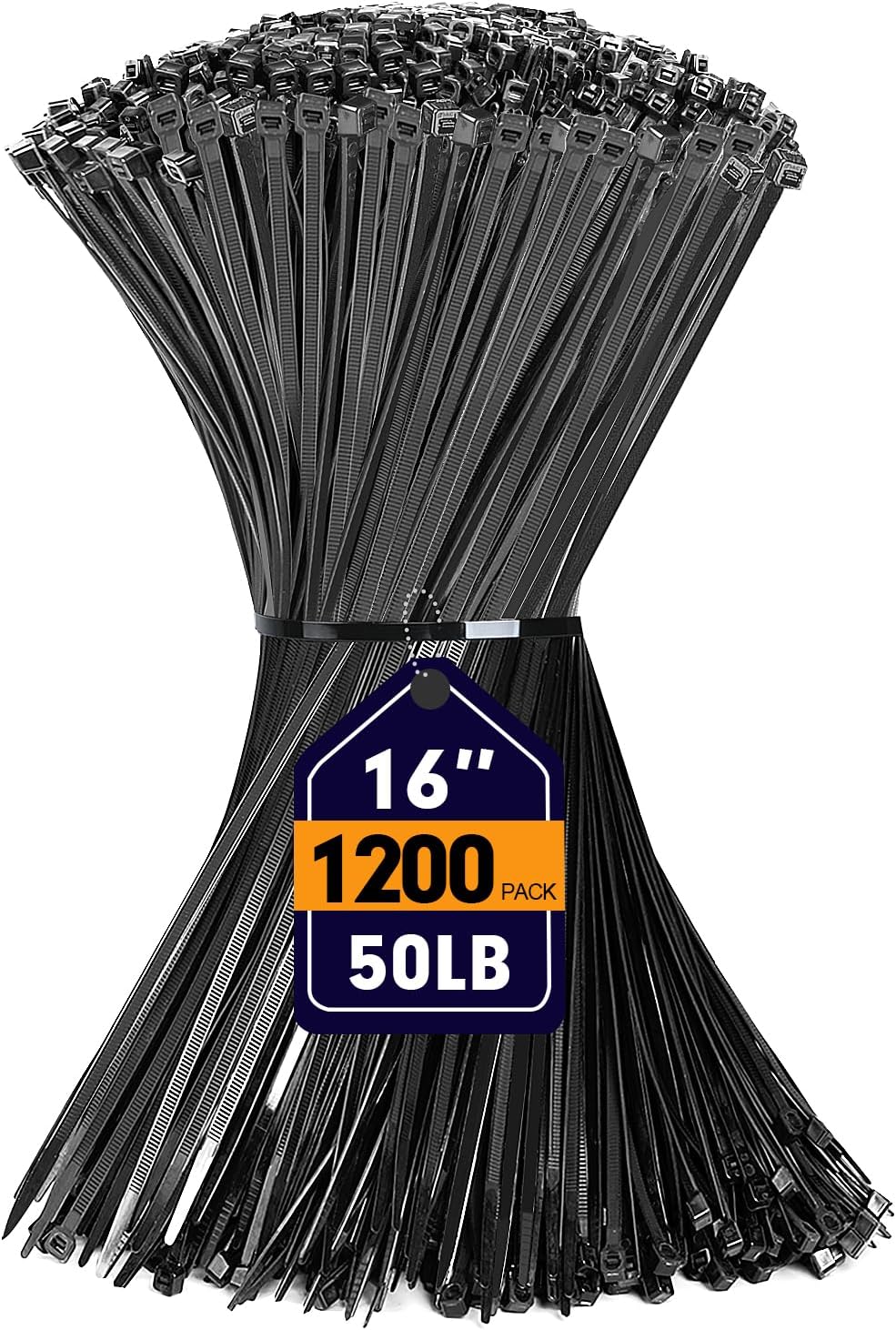 Zip Ties, RAZCC 1200pcs Black Cable Zip Ties 16 Inch, Heavy Duty Plastic Wire Ties with 50lb Tensile Strength, Self-Locking Black Nylon Tie Wraps for Indoor and Outdoor