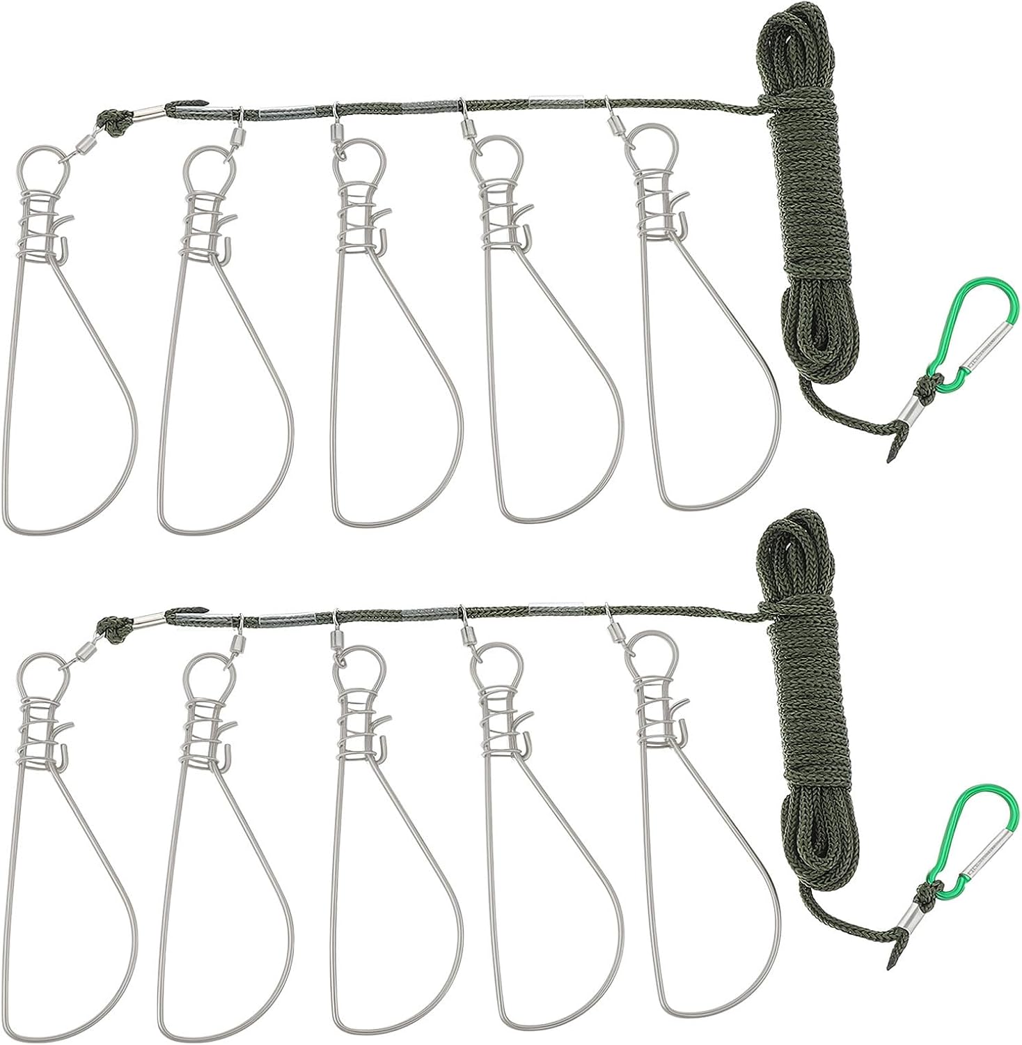 Fishing Stringer Lock with Wire Lock, 5 Hooks 2 Sets Stainless Steel