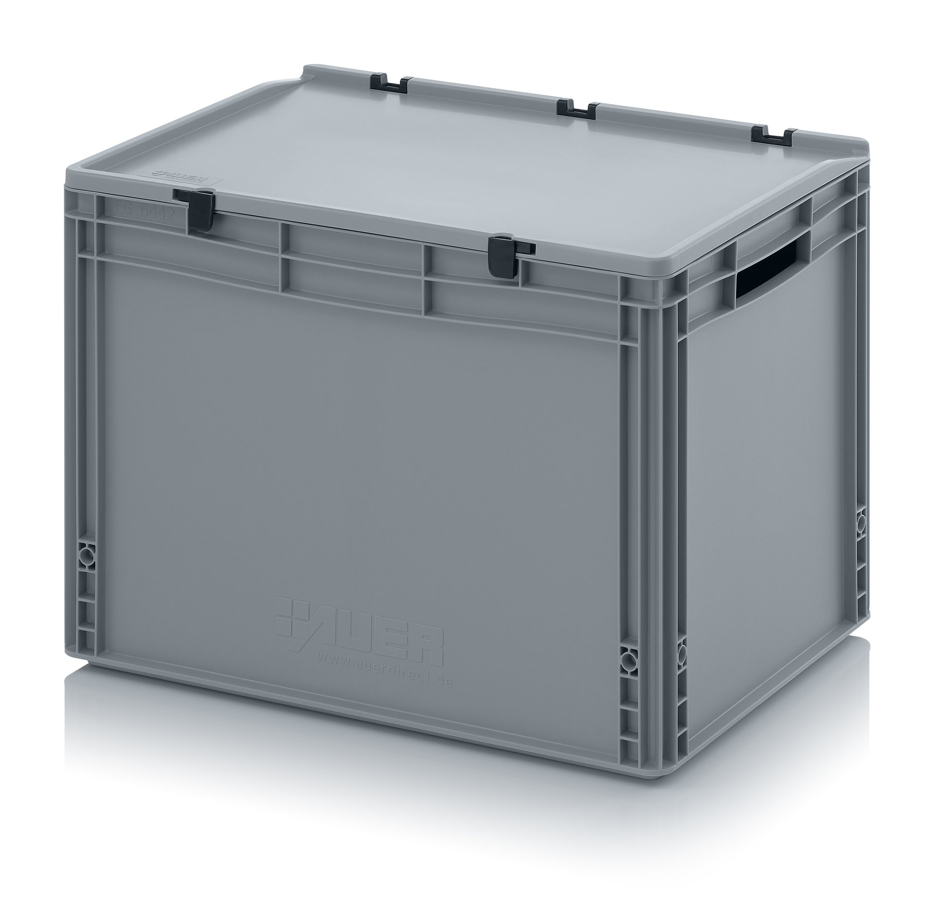 Auer Packaging Eurobox - Caja de transporte (60 x 40 x 43,5 cm, con asas abiertas y tapa con bisagras, incluye metro plegable), 60 x 40 x 43,5