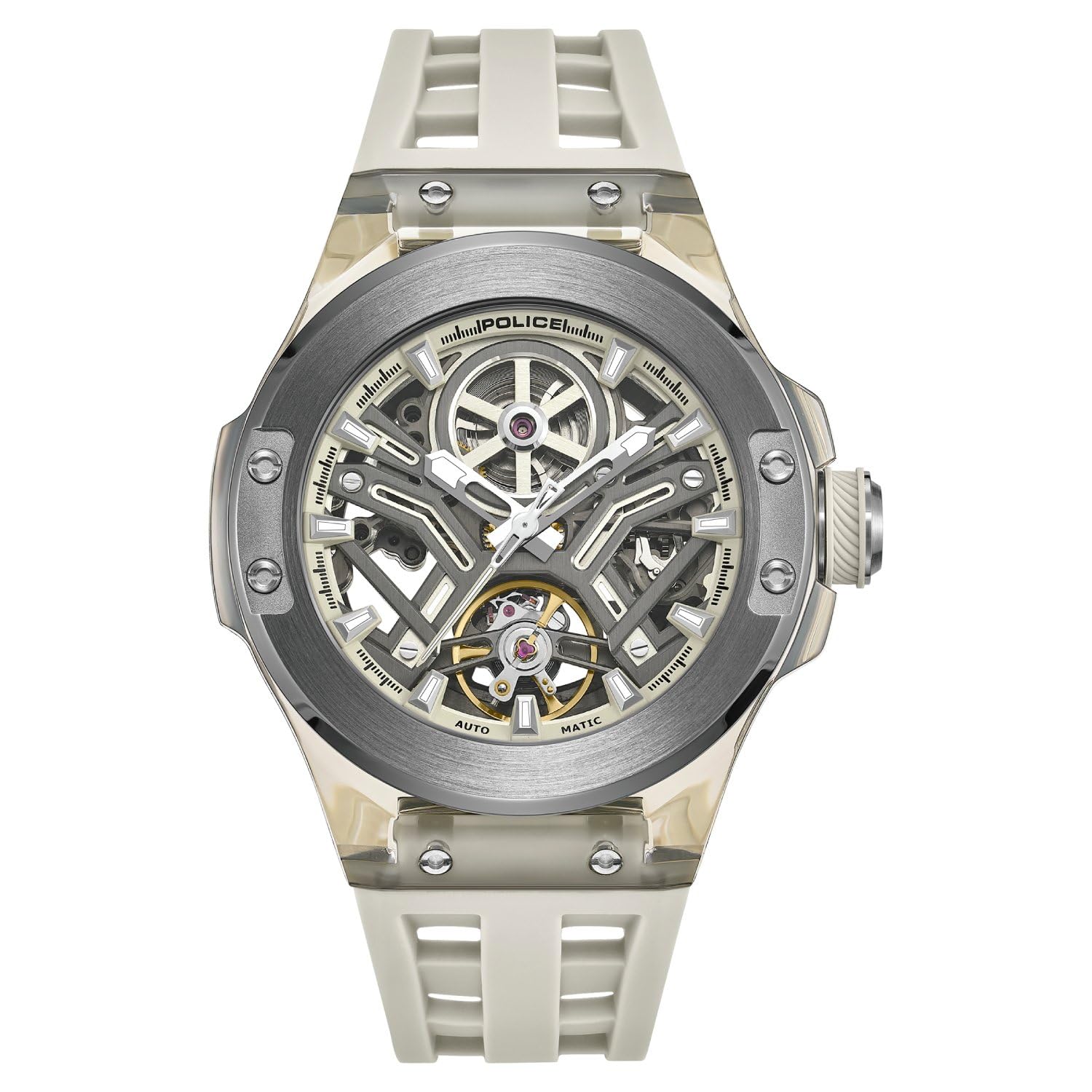 Police Rock Rebel Automatic Beige Round Dial Men's Watch | Silicone Strap Material | Watches for Men Analog - PLPEWGR0082201-image-42