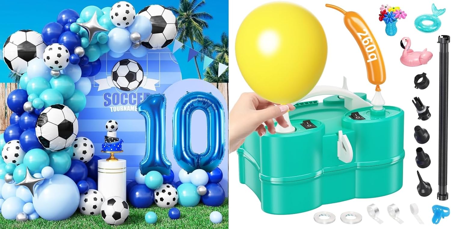 10h Birthday Soccer Party Decoration for Boys and 3-in-1 Electric Balloon Pump