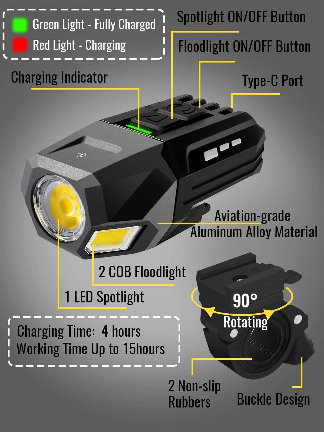 Easymaxx Rechargeable Magnetic Work Light, 5000LM Bike Light Set, Bike Light Front and Rear
