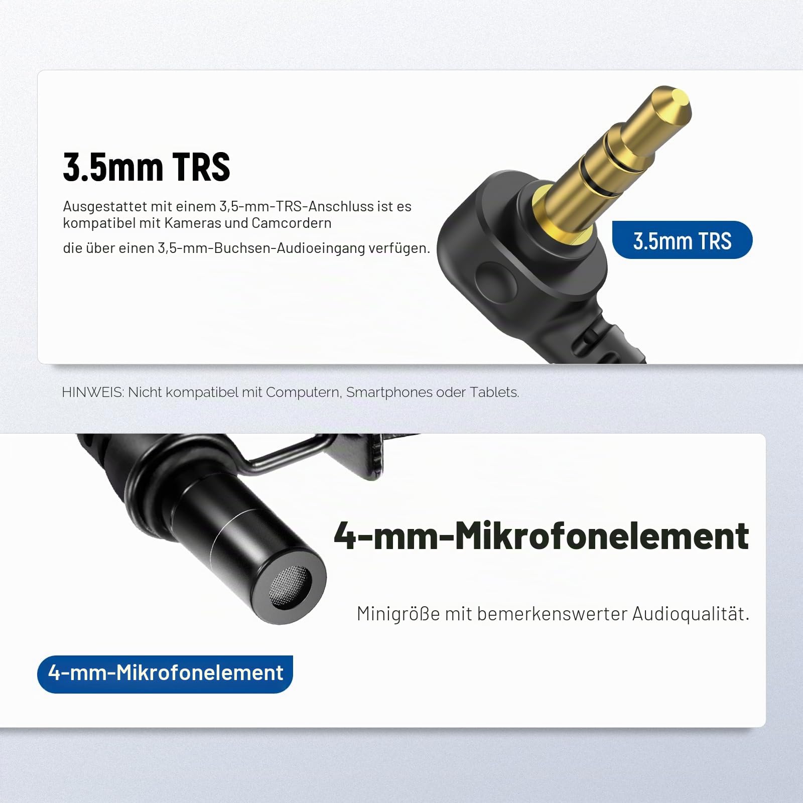 NEEWER ø4mm Mini Lavalier Mikrofon, 2er Pack, ansteckbares Wired Kondensator Ansteckmikrofon Set mit 1,5m 3,5mm TRS Anschluss, kompatibel mit DJI Mic 2 Rode Wireless Go II NEEWER CM28 CM31 Kamera, LM8