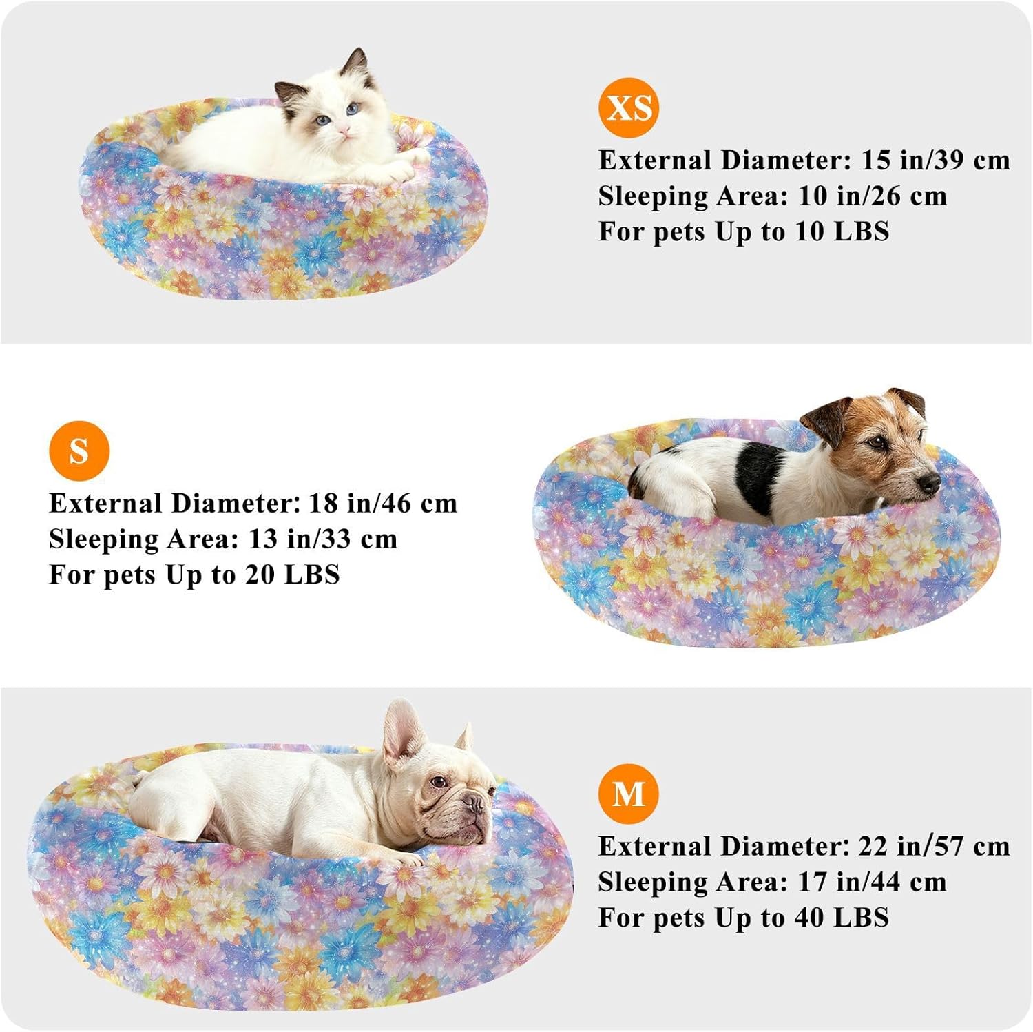 Pet Dog Beds Calming Anti Anxiety Fluffy Dog Pillow Bed for Medium Size Pets Sleeping M Beautiful Flowers