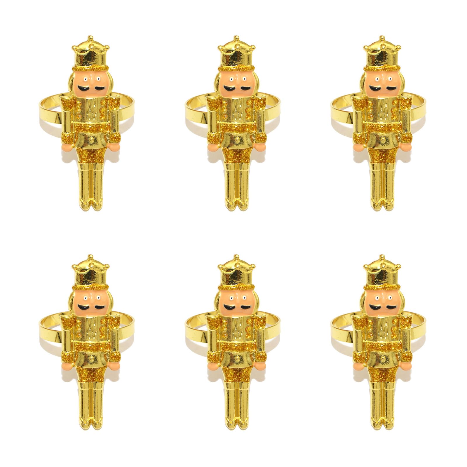 6Pieces Christmas Nutcrackers Soldier Napkin Rings Alloy Tableware Accessories for Holiday Dining Decorations Sturdy Alloy Napkin Holders Set