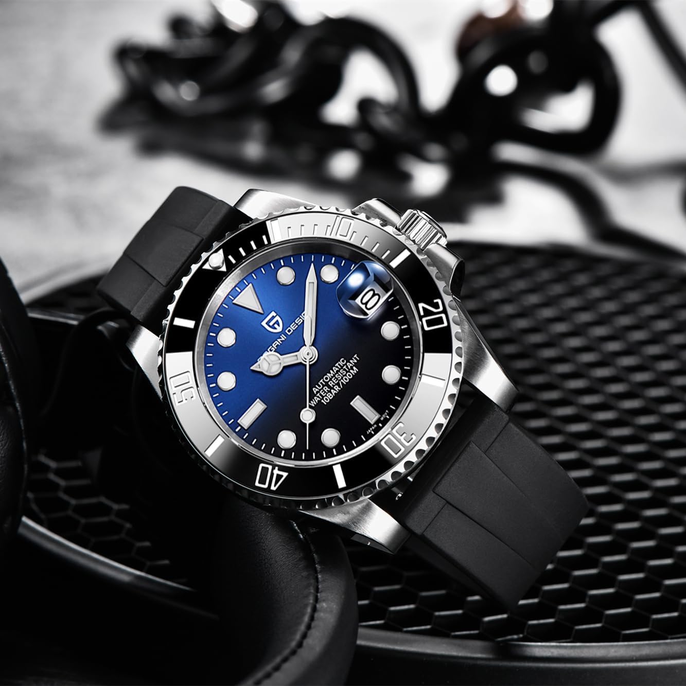 Pagani Design Men's Watch Automatic Mechanical Watch NH35 Movement Rubber Strap Sapphire Glass Waterproof Watch