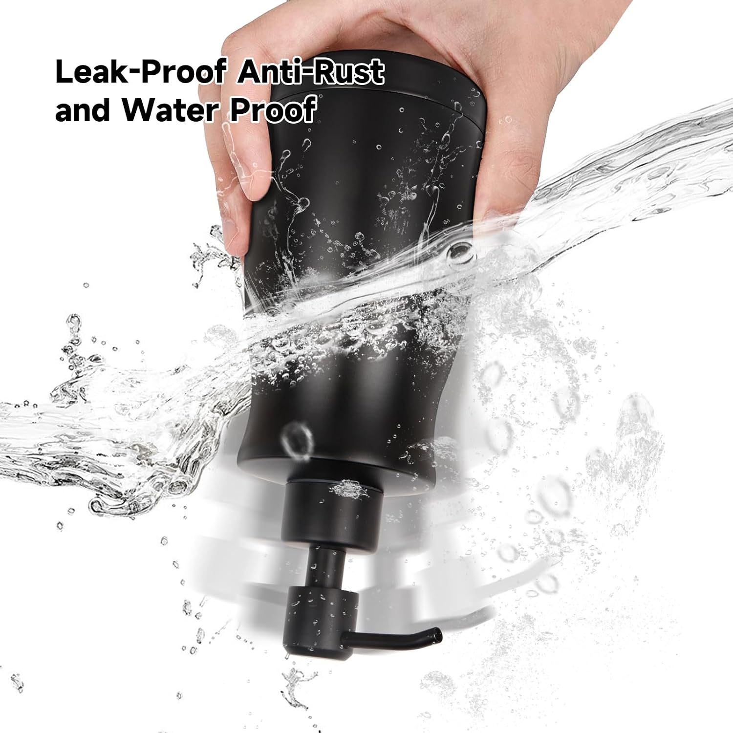304 Stainless Steel Soap Dispenser Modern Rust-Proof Liquid Soap Pump Bottle for Kitchen or Bathroom Countertop Hand Dish Lotion Leak-Proof 13.5oz (Black)