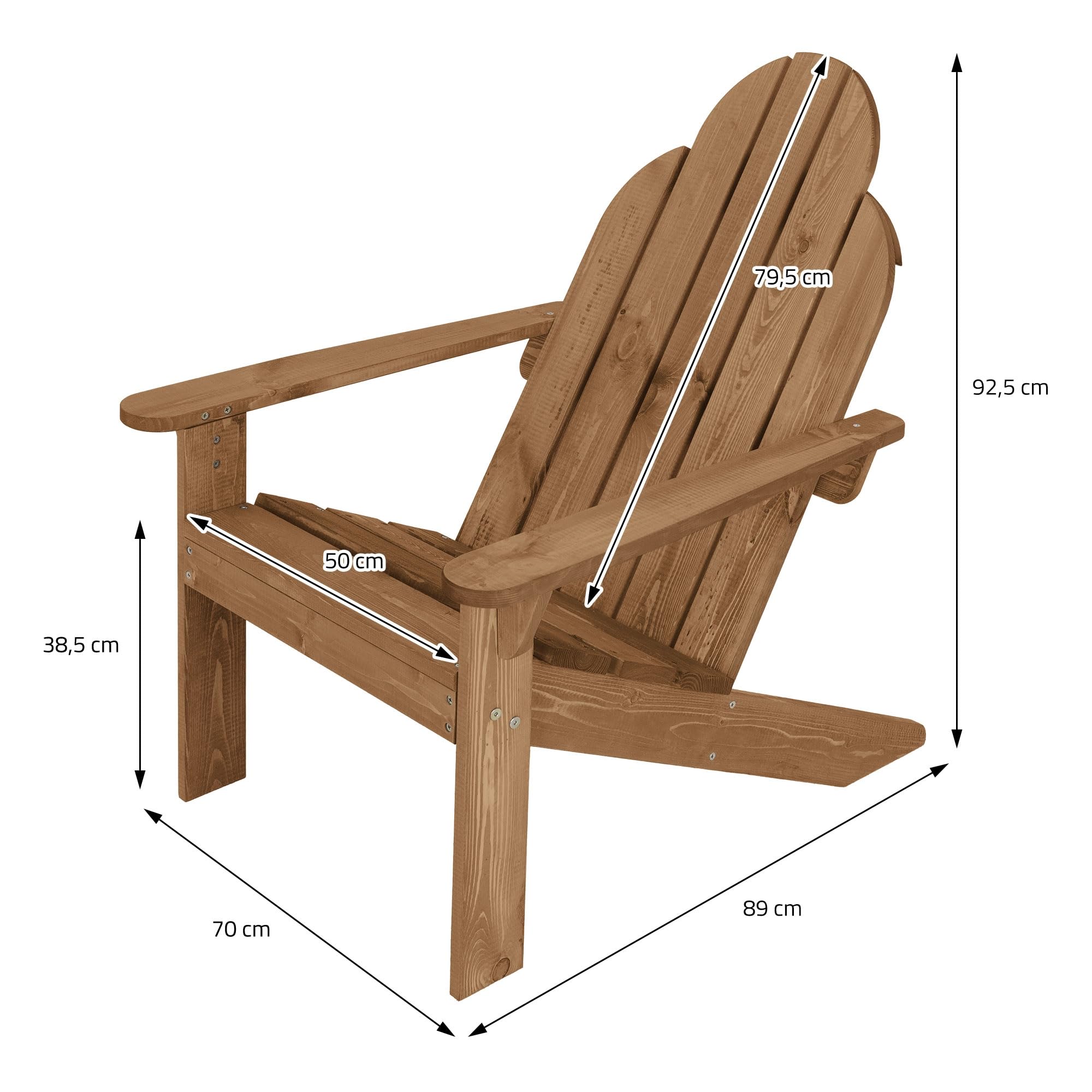 ECD Germany Sedia Adirondack in Legno Massiccio di Abete 92,5 x 70 x 89 cm Marrone Poltroncina da Giardino con Schienale e Braccioli Seduta Ergonomica Resistente alle Intemperie Costruzione Robusta