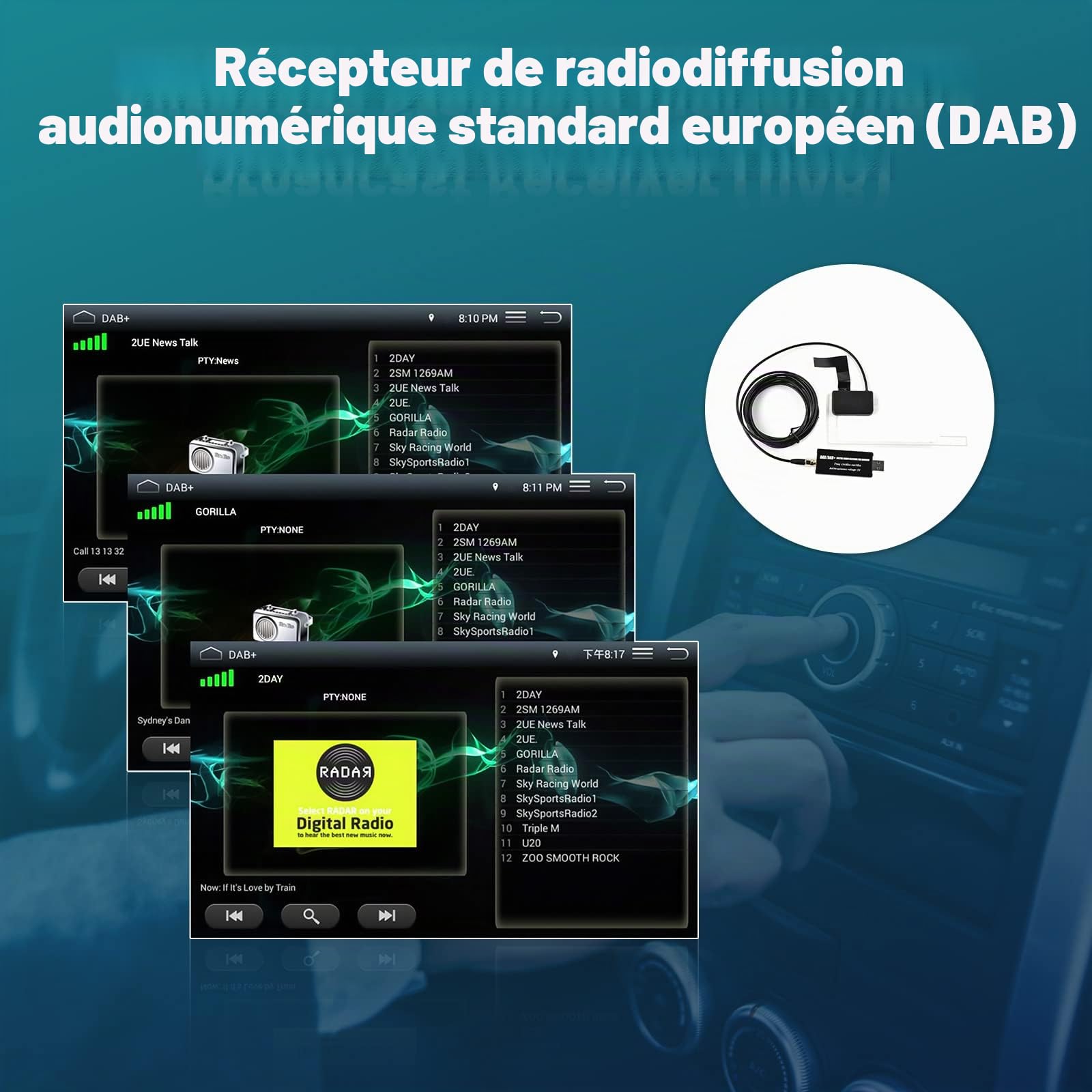Hikity Adaptateur Dab/Dab+ pour Android Auto Radio
