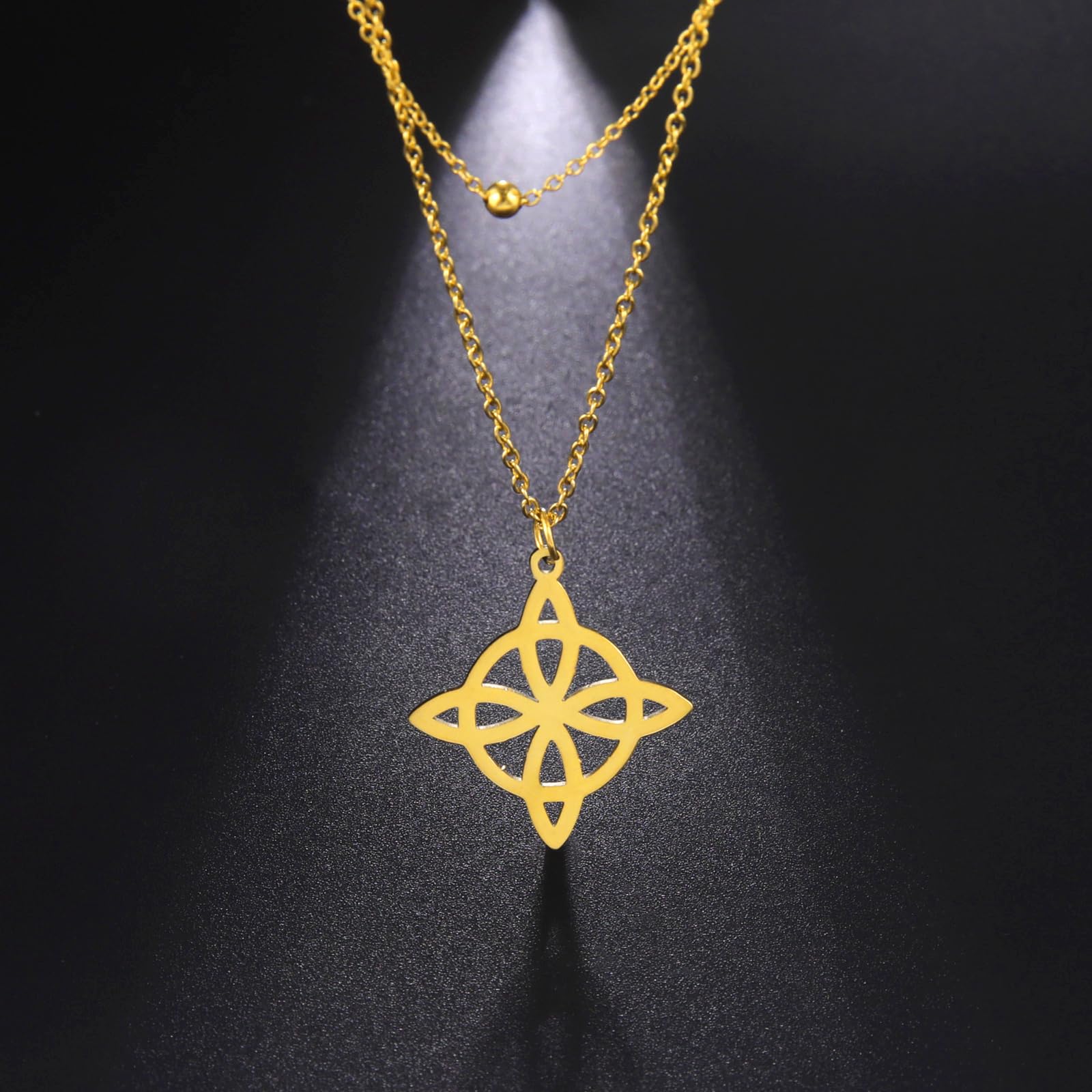 Triquetra Dwuwarstwowy naszyjnik z symbolem czarownicy – trójca celtycki węzeł ochronny, amulet, biżuteria dla kobiet i mężczyzn