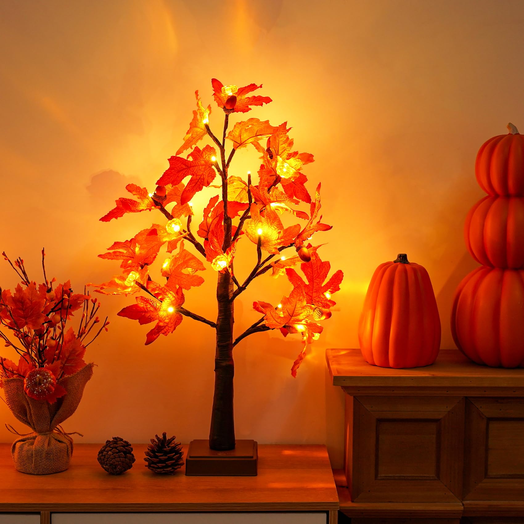 Guirlande Lumineuse Automne Feuilles D'érable LED - Rideau De Lumière Avec Télécommande, Minuterie, 8 Modes - Déco Thanksgiving, Halloween, Noël - 4