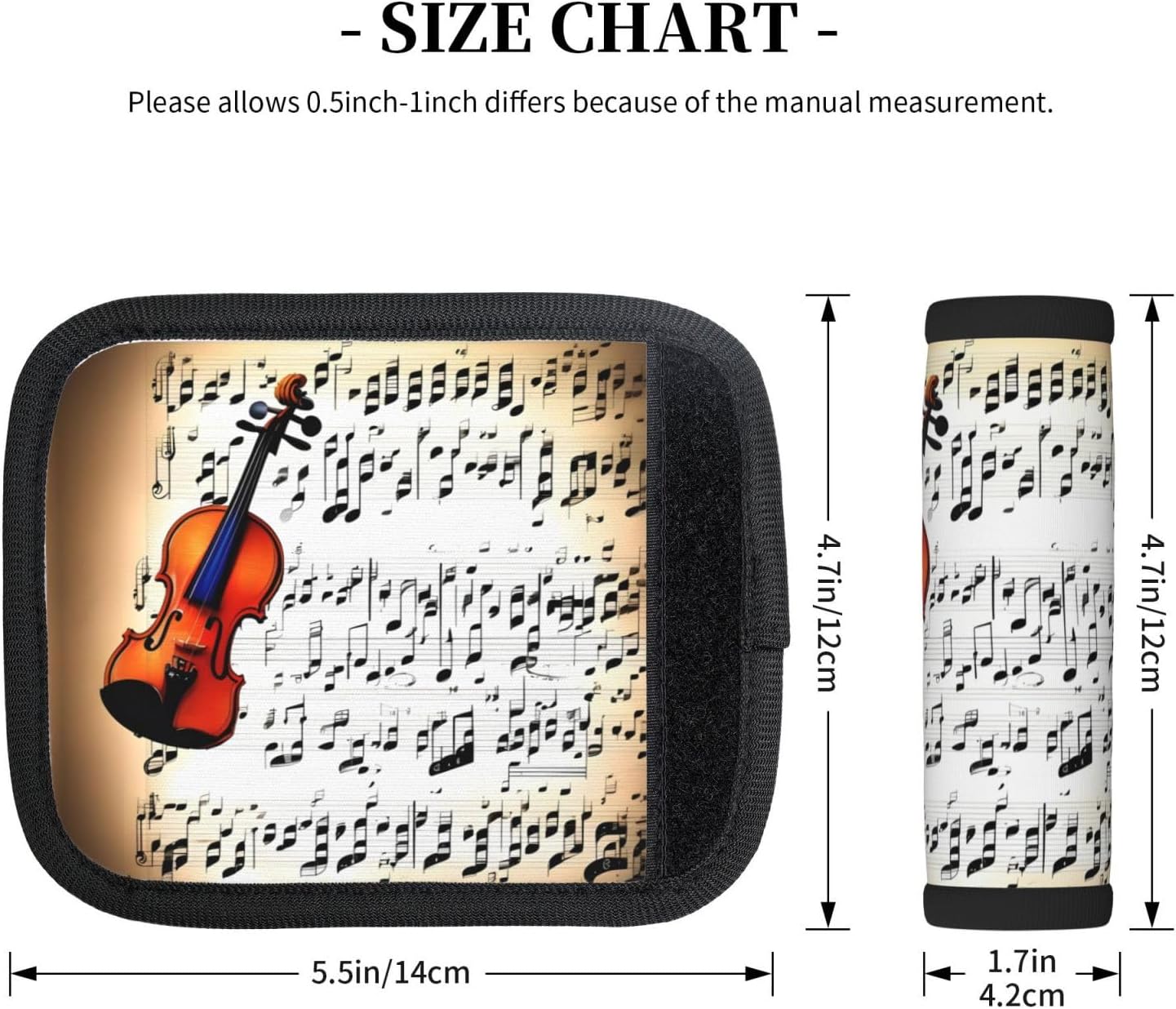 Violin Sheet Music Print Luggage Handle Wrap for Suitcase/Carry On/Backpacks-Neoprene Handle Wrap Cover 2pcs