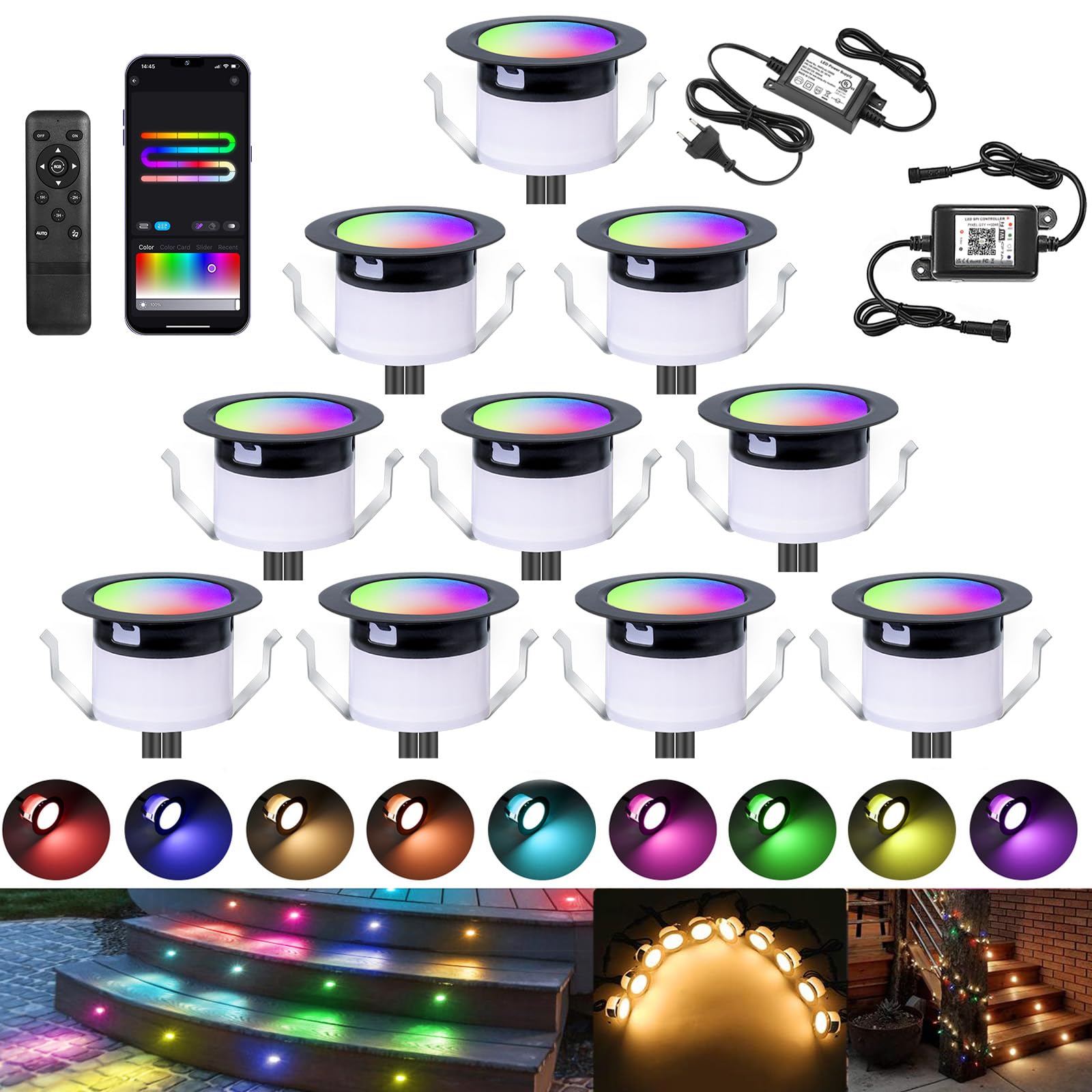 10er Set WiFi RGBIC LED Bodeneinbaustrahler Außen, Ø31mm Smart Terrassenbeleuchtung Warmweiß dimmbar, IP67 Wasserdicht Bodenstrahler kompatibel mit Alexa & Google Home, App-Steuerung