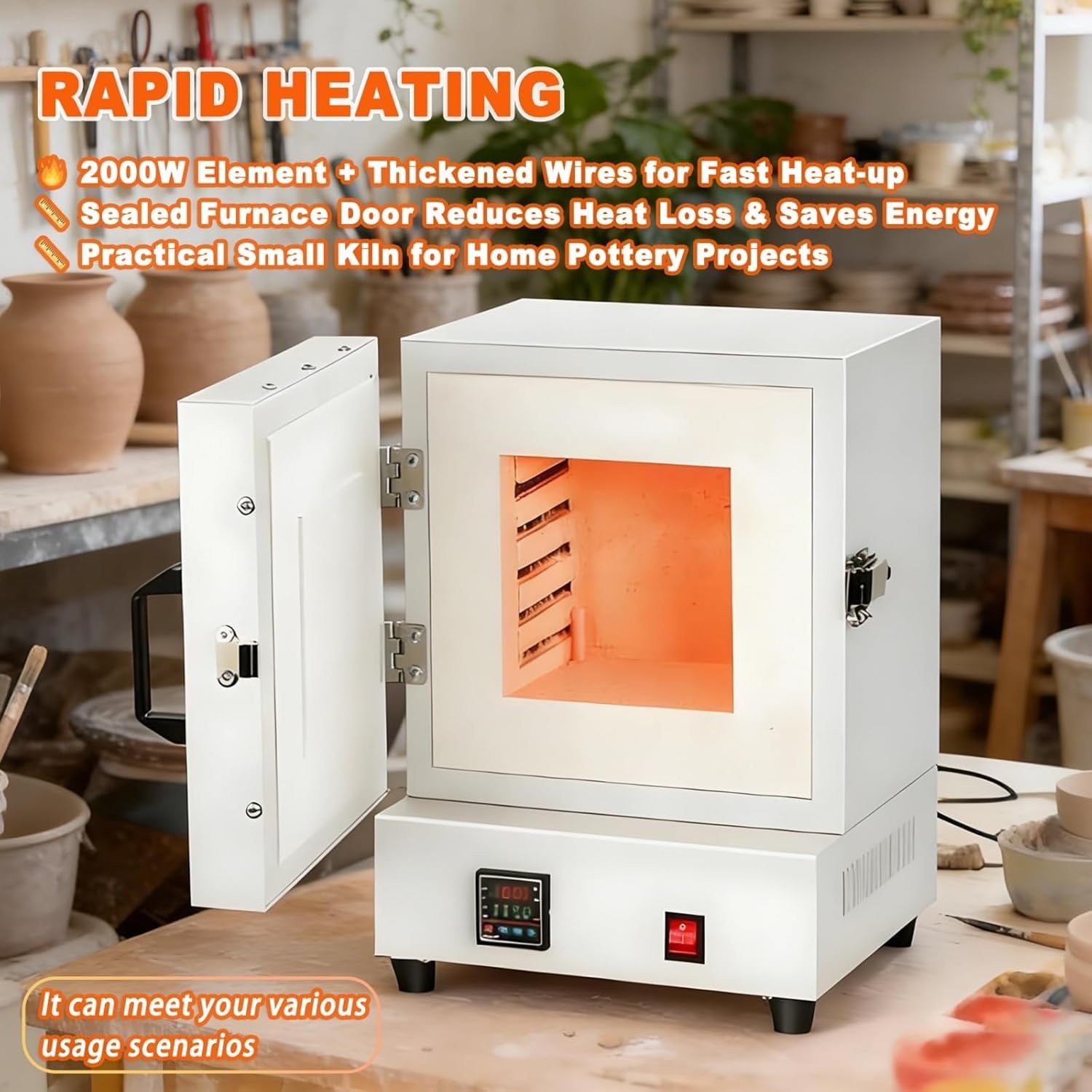 Four électrique De 2000 W pour La Cuisson Et La Trempe des Métaux Jusqu'à 1150 ℃, Four à Moufle Fermé pour Laboratoire, pour Moulage De Cire, Modelage d'argile, Trempage des Métaux