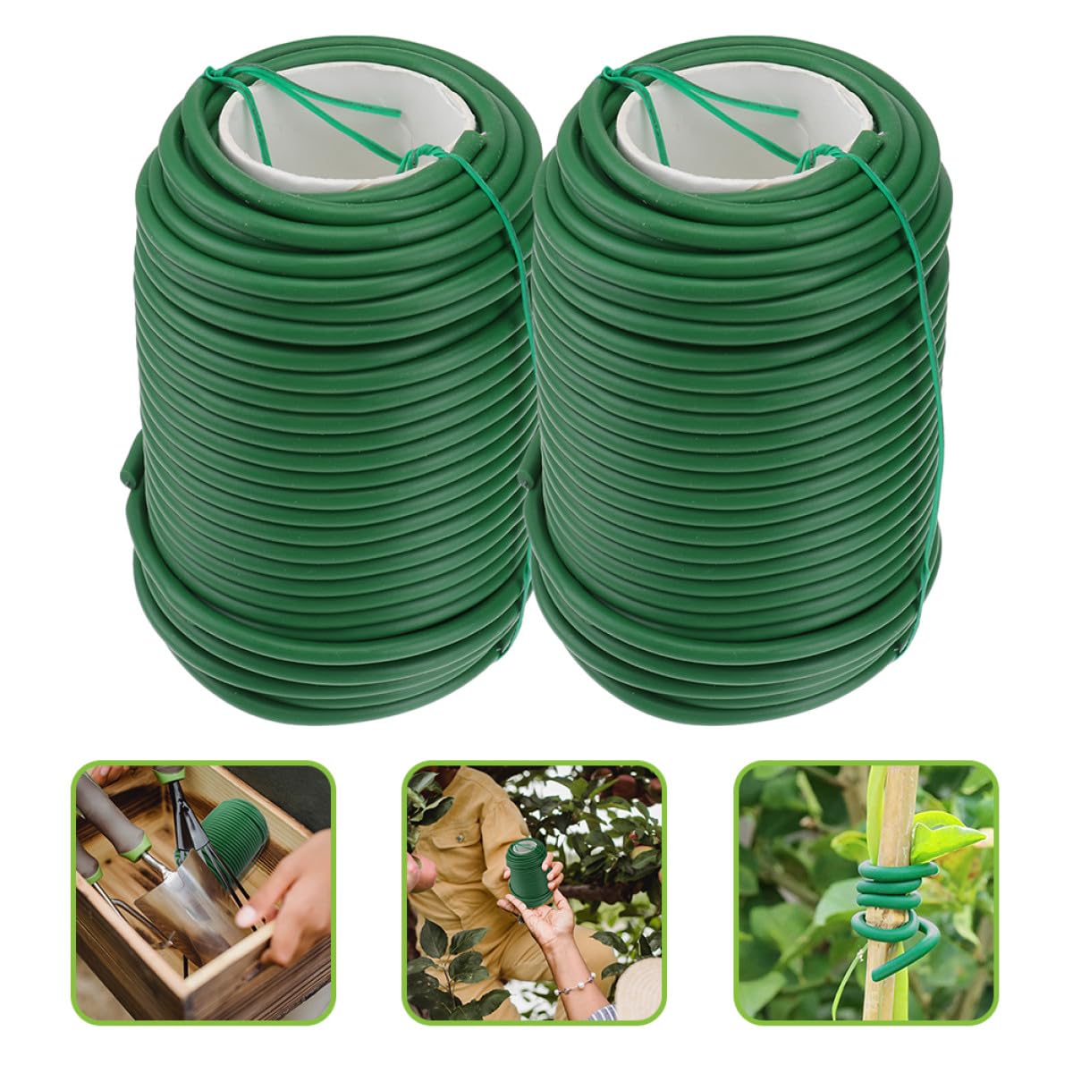 Uonlytech 2 Rouleaux de Liens de Fixation pour Plantes de Jardin 3,5 Mm X 20 M, Fil Flexible et Solide pour Attacher Branches et Tuteurs, Accessoires Polyvalents de Jardinage et Clips