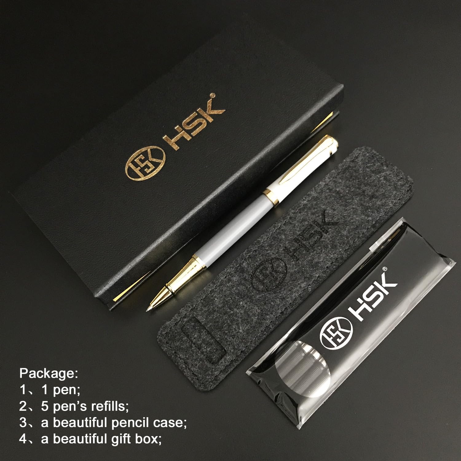 HSK Luxury Ballpoint Pens gift Pen Black Refill Line width 0.5mm,Best Ball Pen Gift Set for Men & Women Professional Executive,Office,Nice Pens Classy Gift Box (Grey) - Image 4