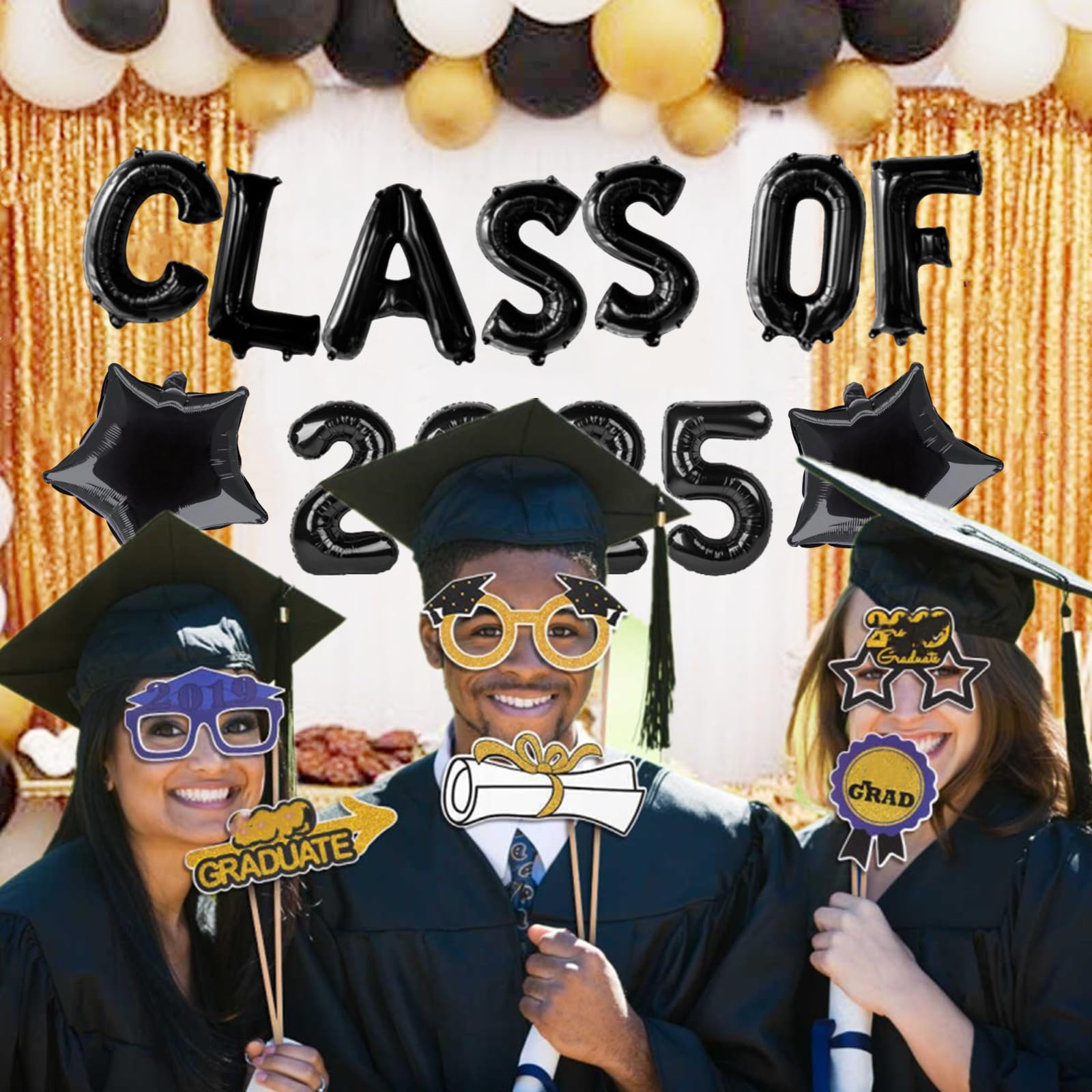 bng-bng Class of 2026 Balloons Banner,Graduation 2026 Foil Balloons 16inch,Class of 2026 Banner for 2026 Graduation Party Decorations Black Gold - Image 3