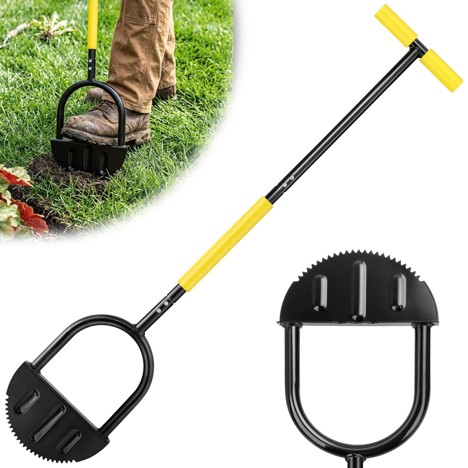 HuiJuKeJi Lawn Edger Edging Tool with Steel Half Moon Lawn Edging Tool Long Handle Garden Edging Tool for Garden Borders Grass Sidewalks