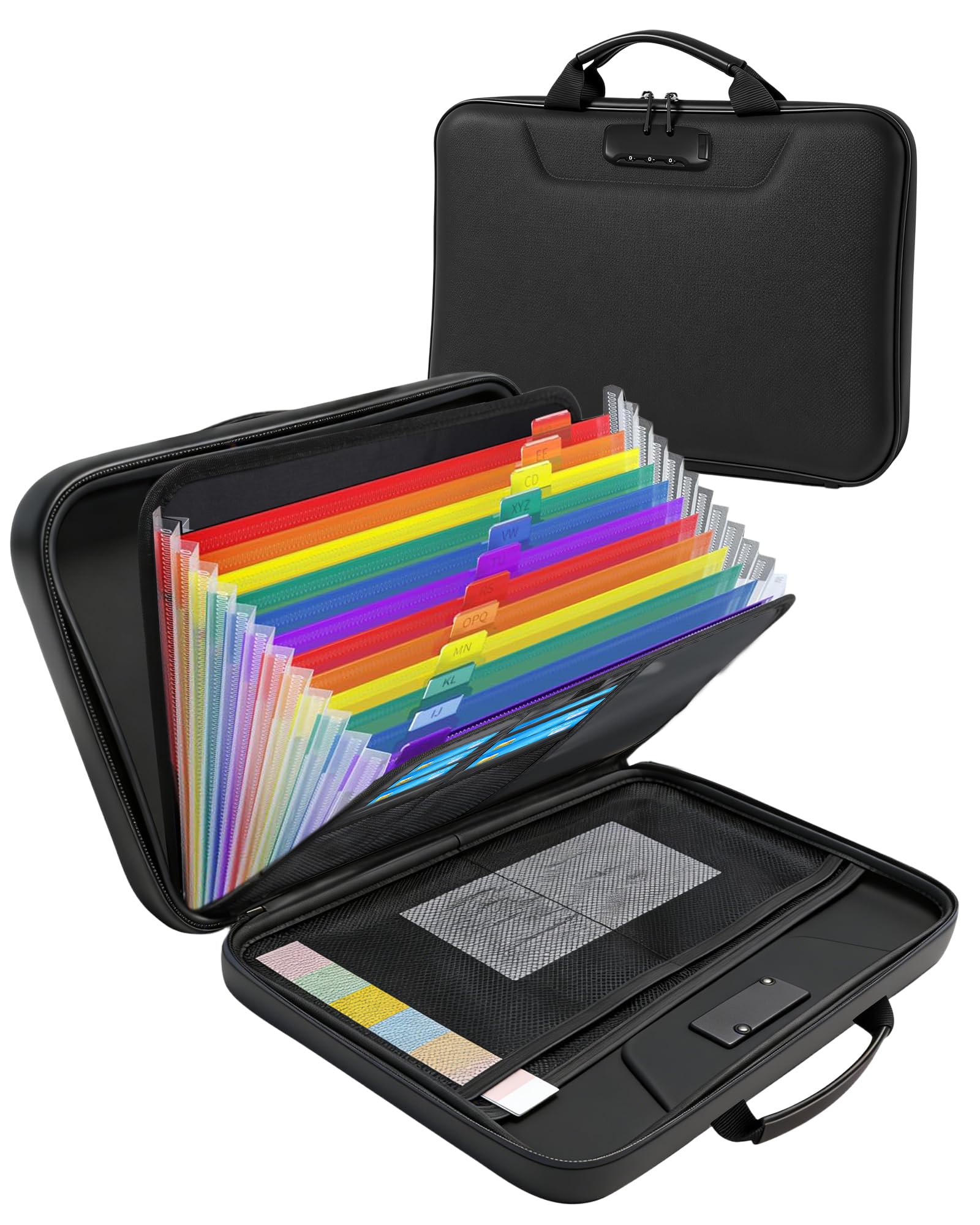 KLanven Fireproof Document Box, Portable Lock Safe Hard Case -13 Pocket Accordion File Or…